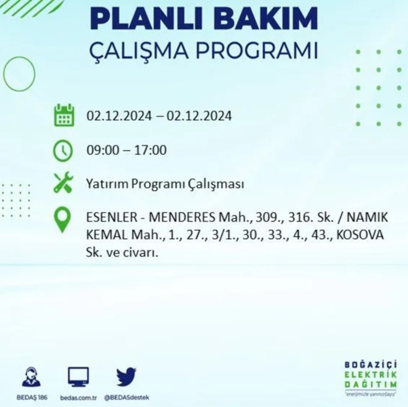 BEDAŞ ha annunciato... Interruzione di corrente a Istanbul: quali quartieri saranno interessati il 2 dicembre?