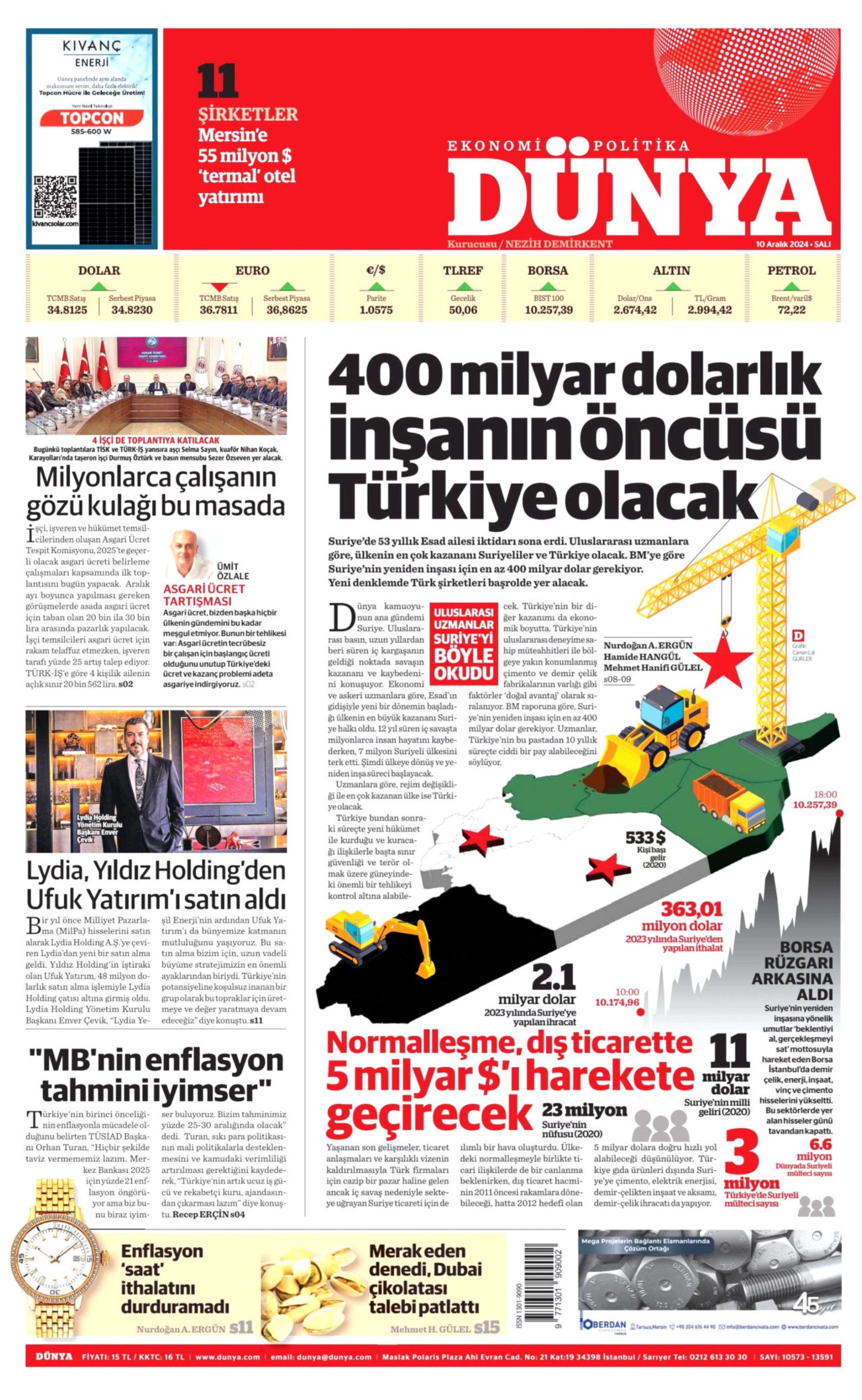 Prime pagine dei quotidiani del 10 dicembre 2024