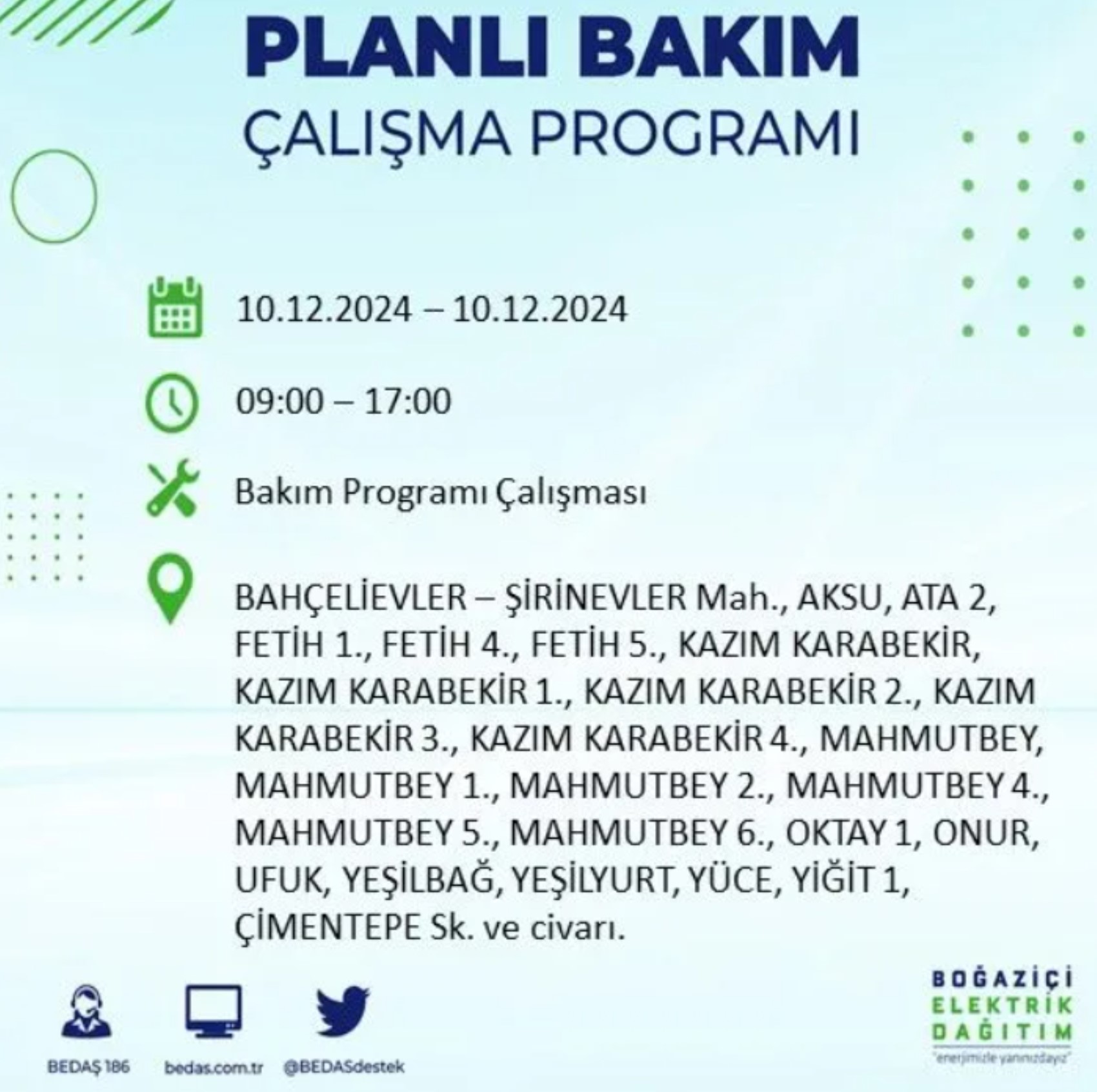 BEDAŞ açıkladı... İstanbul'da elektrik kesintisi: 10 Aralık'ta hangi mahalleler etkilenecek?