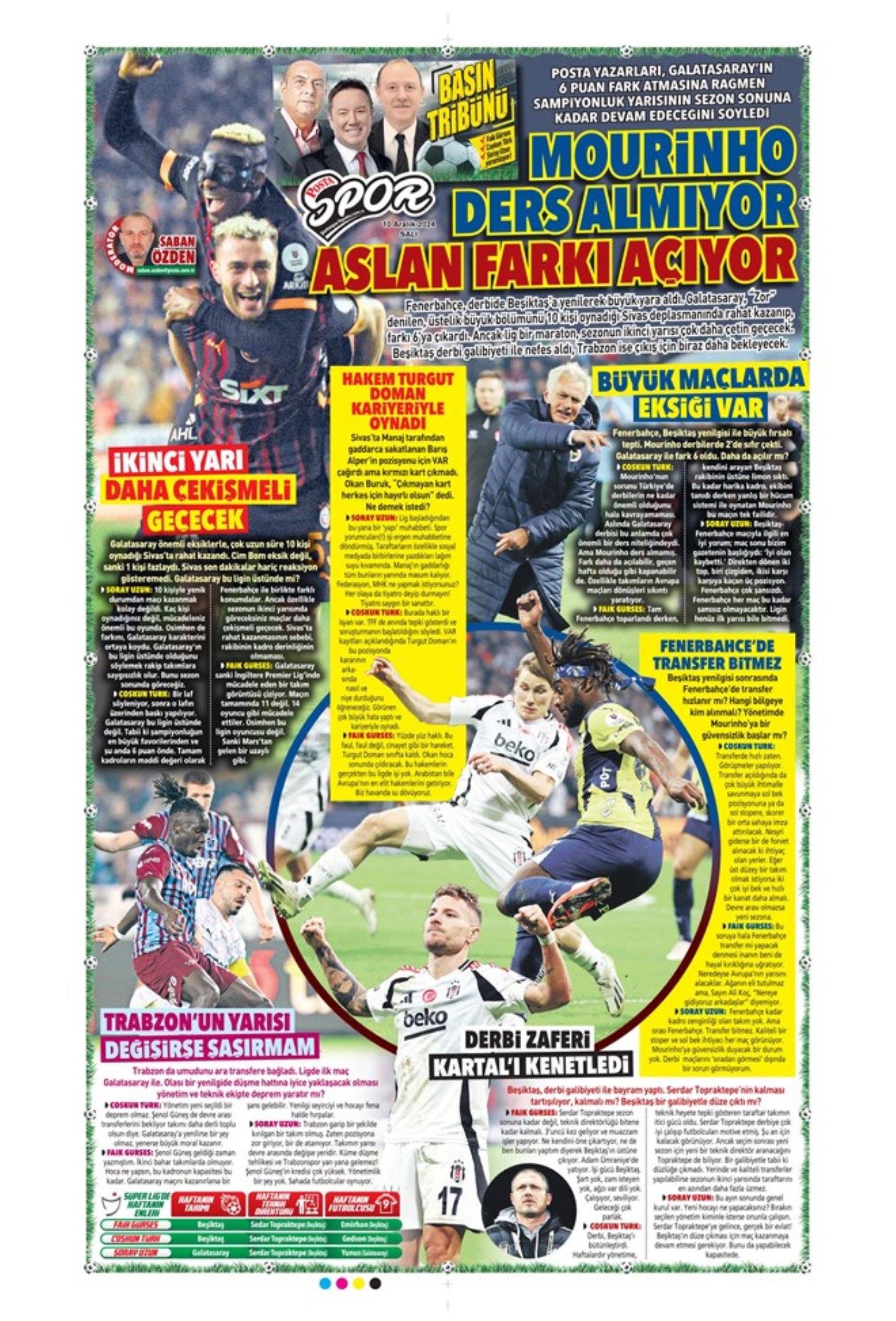 Sporun manşetleri (10 Aralık 2024): 'Mourinho sona yaklaşıyor'