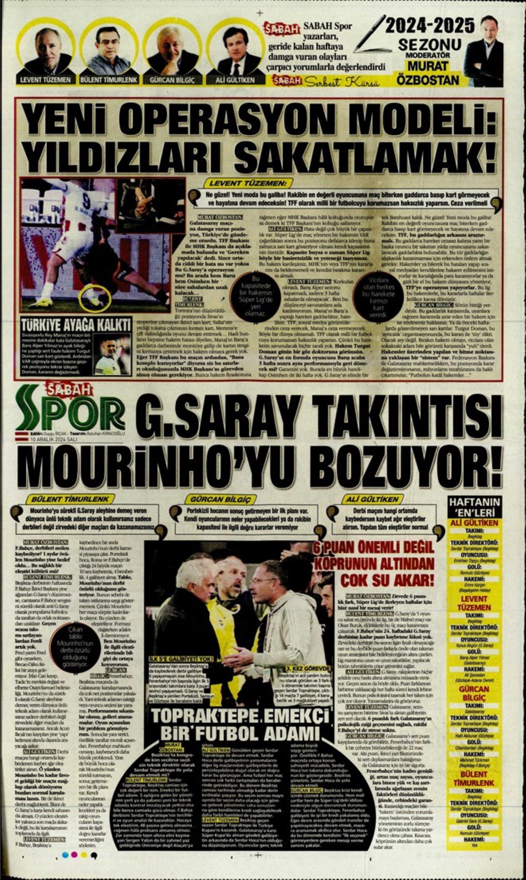 Sporun manşetleri (10 Aralık 2024): 'Mourinho sona yaklaşıyor'