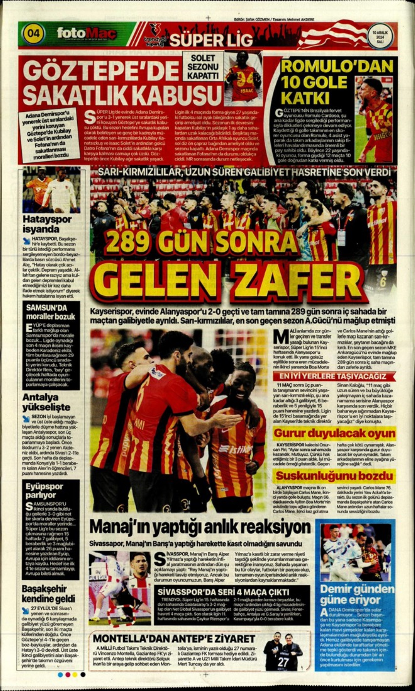 Sporun manşetleri (10 Aralık 2024): 'Mourinho sona yaklaşıyor'