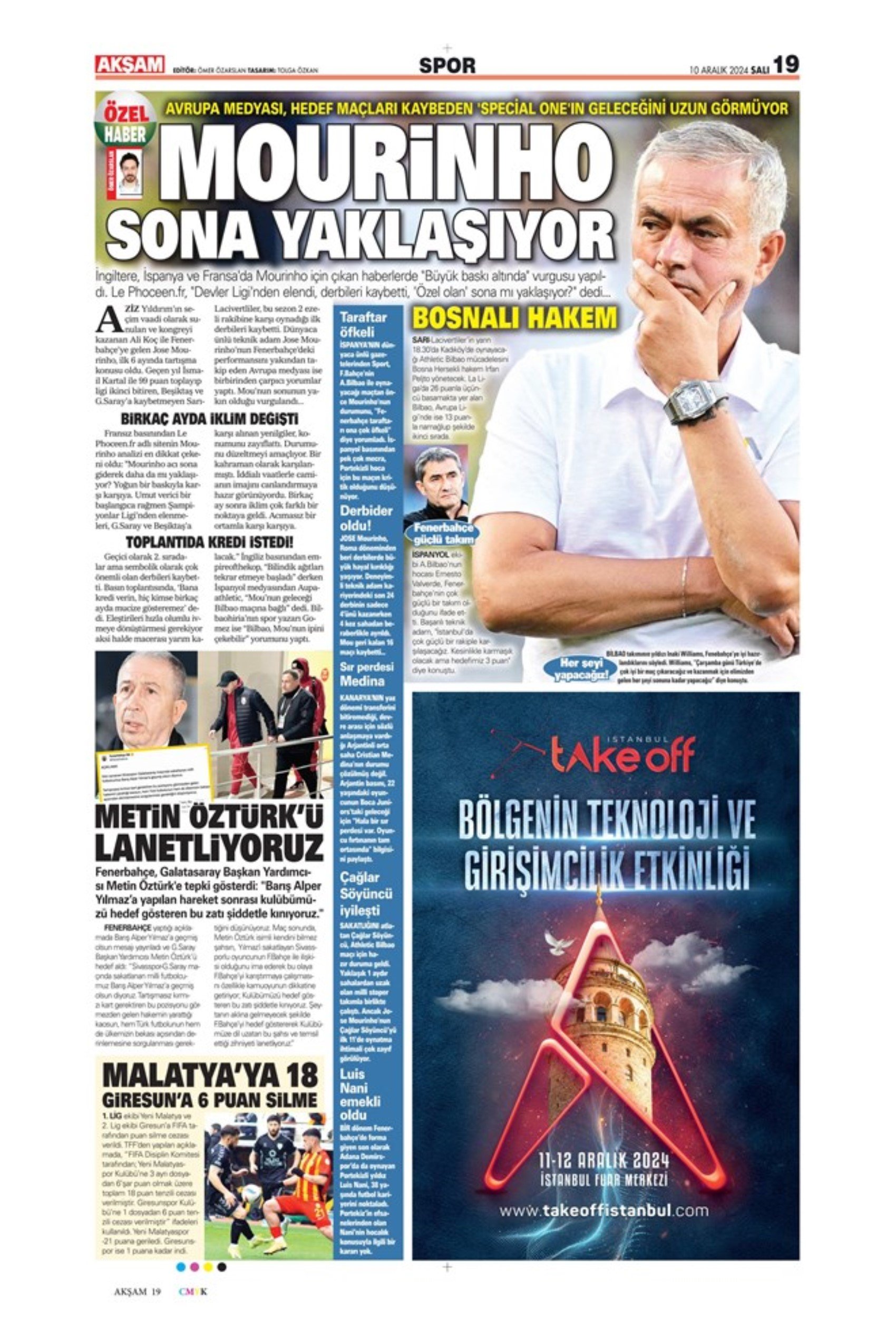 Sporun manşetleri (10 Aralık 2024): 'Mourinho sona yaklaşıyor'