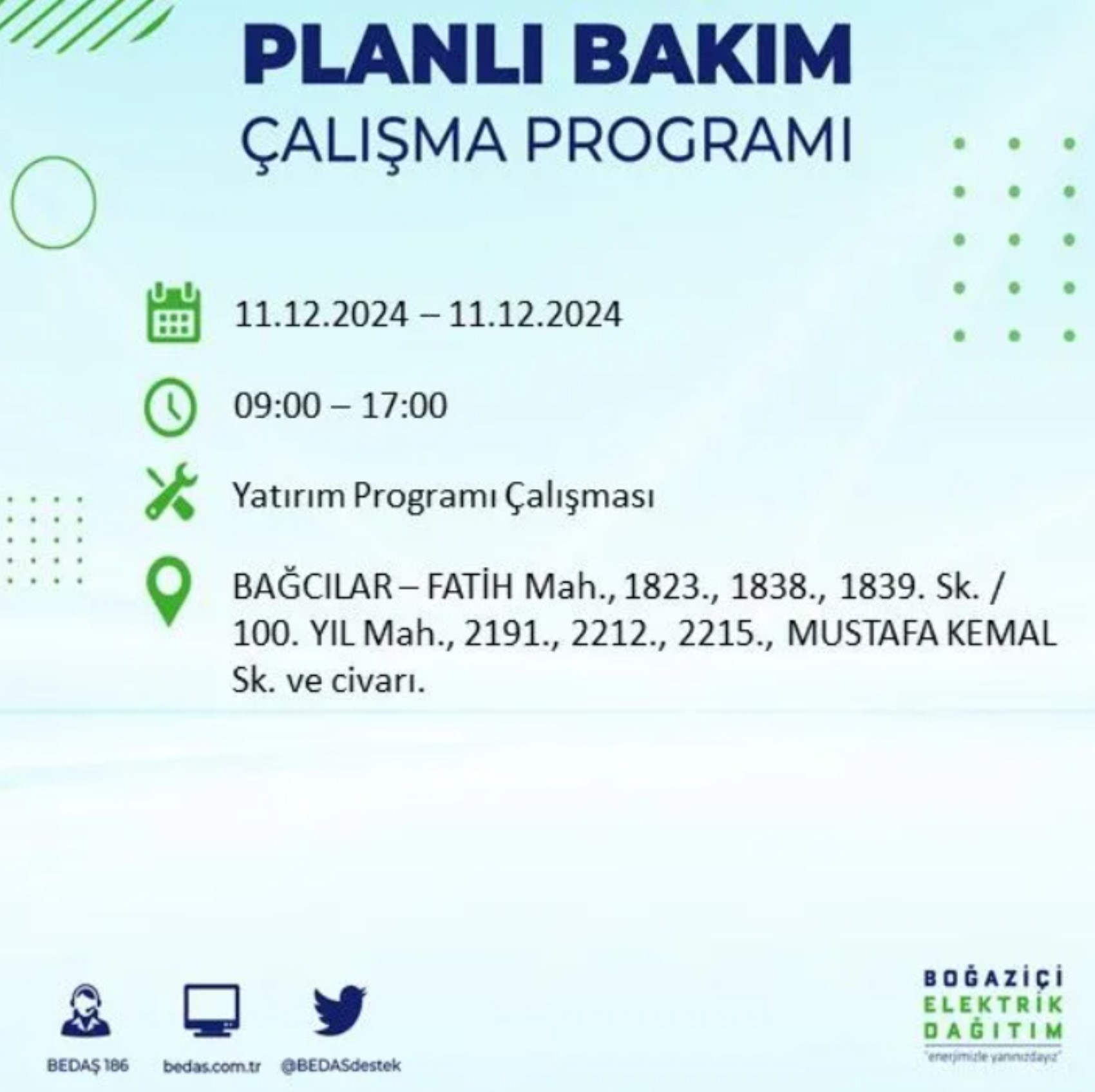 BEDAŞ açıkladı... İstanbul'da elektrik kesintisi: 11 Aralık'ta hangi mahalleler etkilenecek?