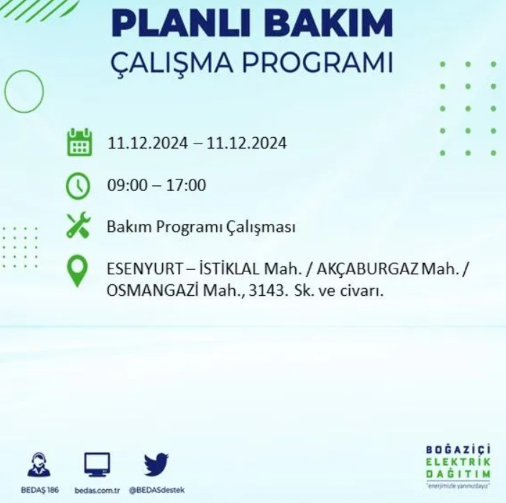 BEDAŞ açıkladı... İstanbul'da elektrik kesintisi: 11 Aralık'ta hangi mahalleler etkilenecek?