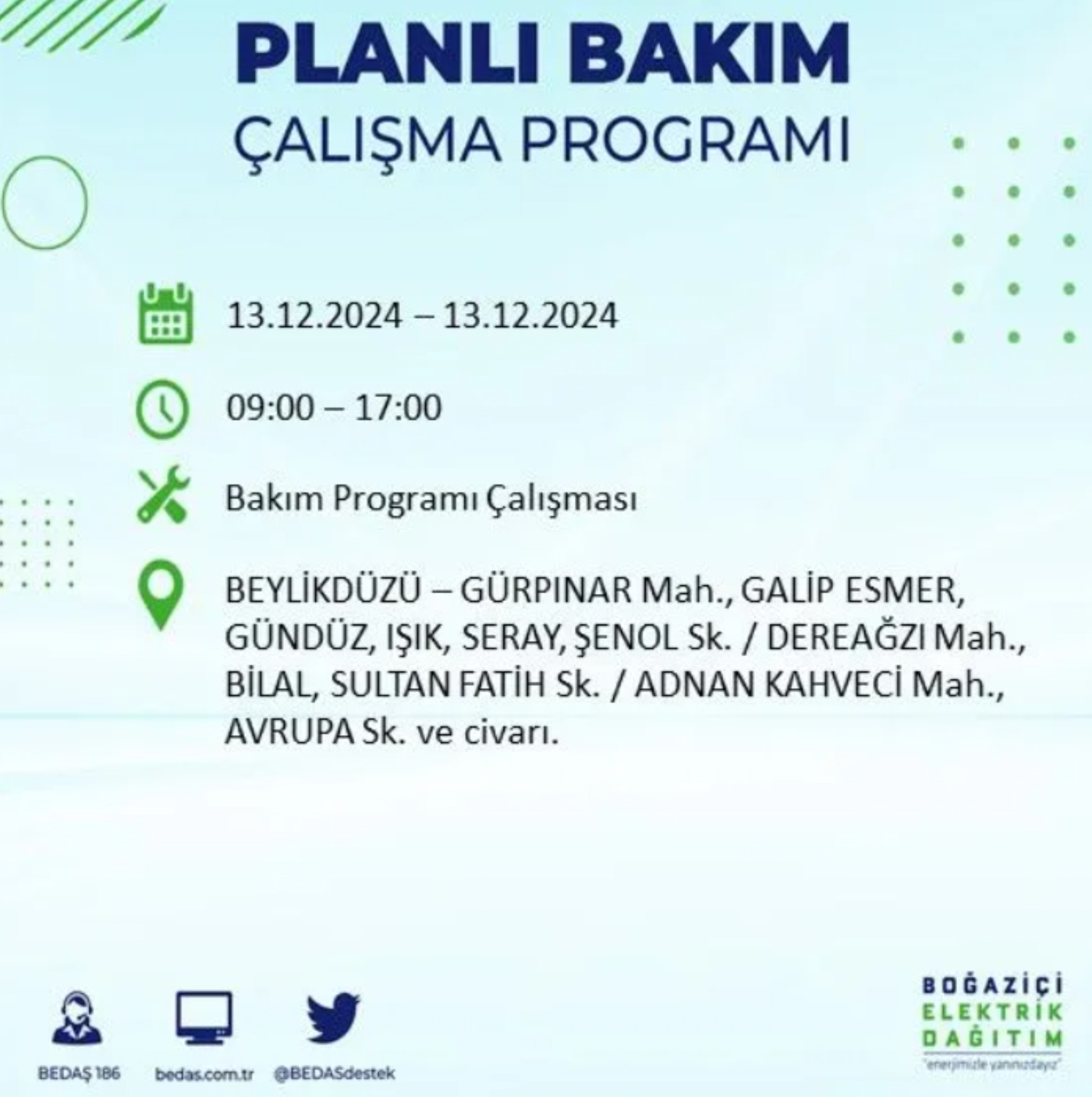 BEDAŞ açıkladı... İstanbul'da elektrik kesintisi: 13 Aralık'ta hangi mahalleler etkilenecek?