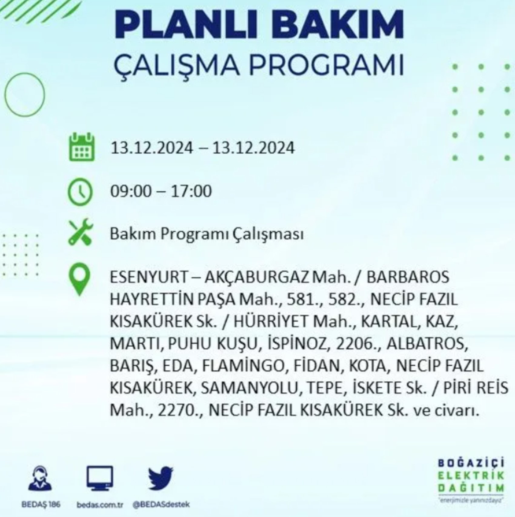 BEDAŞ açıkladı... İstanbul'da elektrik kesintisi: 13 Aralık'ta hangi mahalleler etkilenecek?