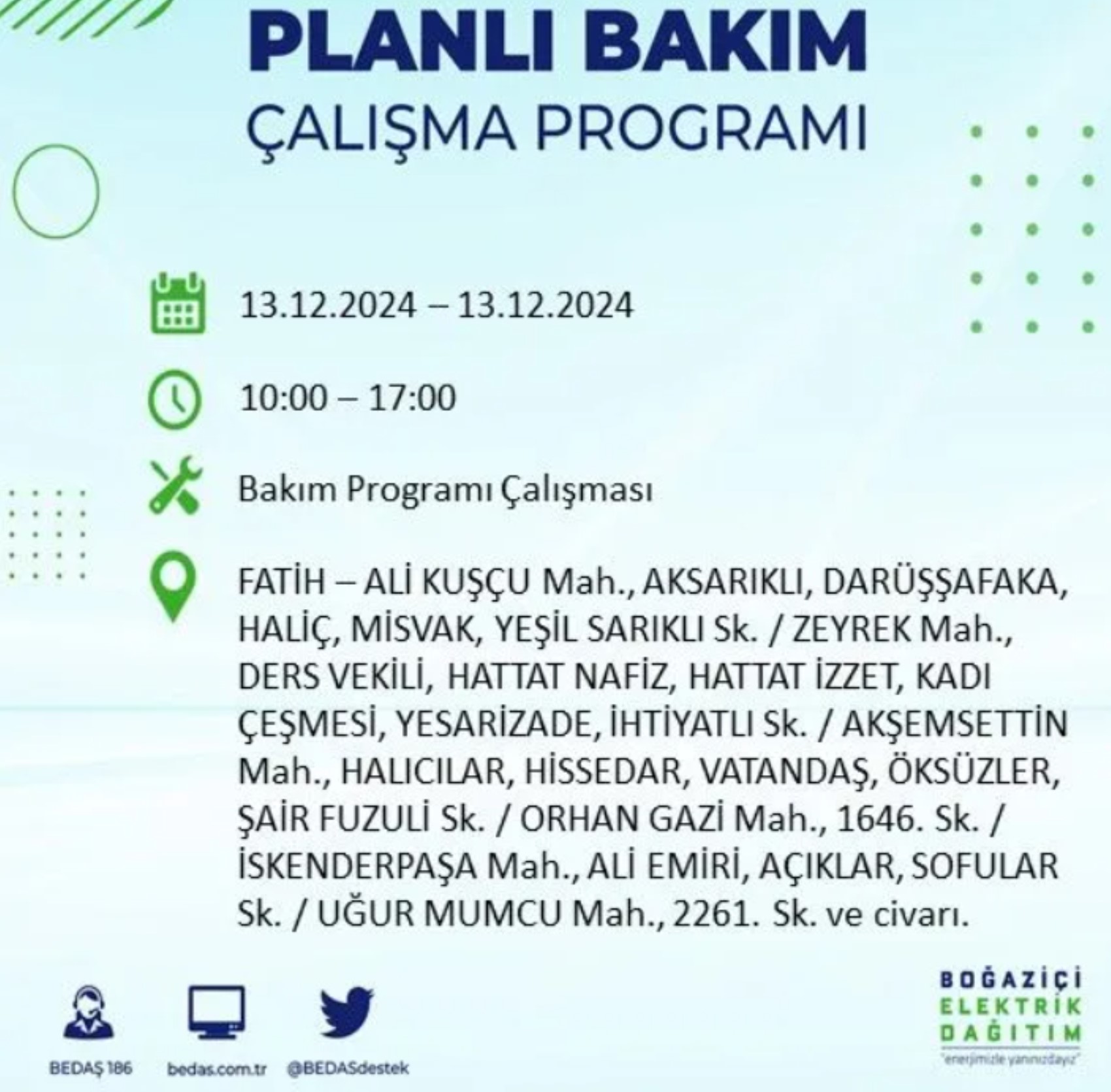 BEDAŞ açıkladı... İstanbul'da elektrik kesintisi: 13 Aralık'ta hangi mahalleler etkilenecek?