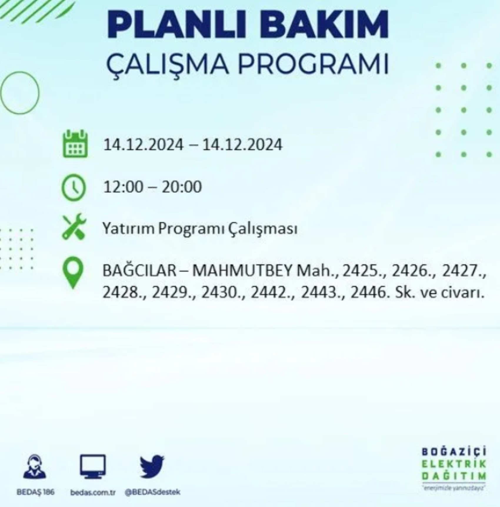 BEDAŞ açıkladı... İstanbul'da elektrik kesintisi: 14 Aralık Cumartesi hangi mahalleler etkilenecek?