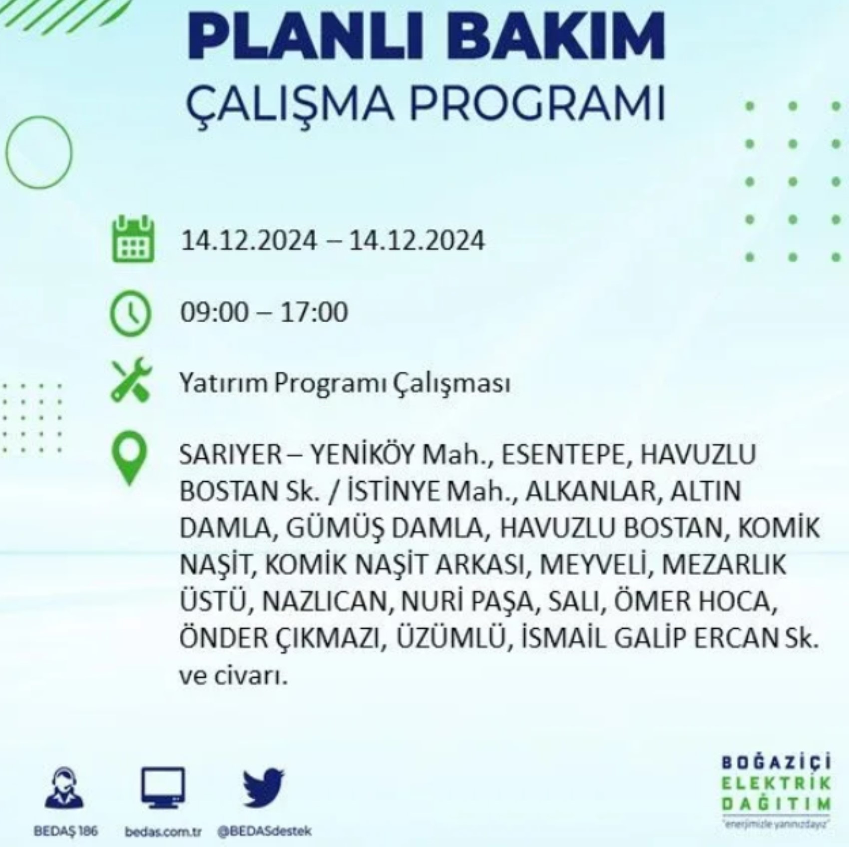 BEDAŞ açıkladı... İstanbul'da elektrik kesintisi: 14 Aralık Cumartesi hangi mahalleler etkilenecek?