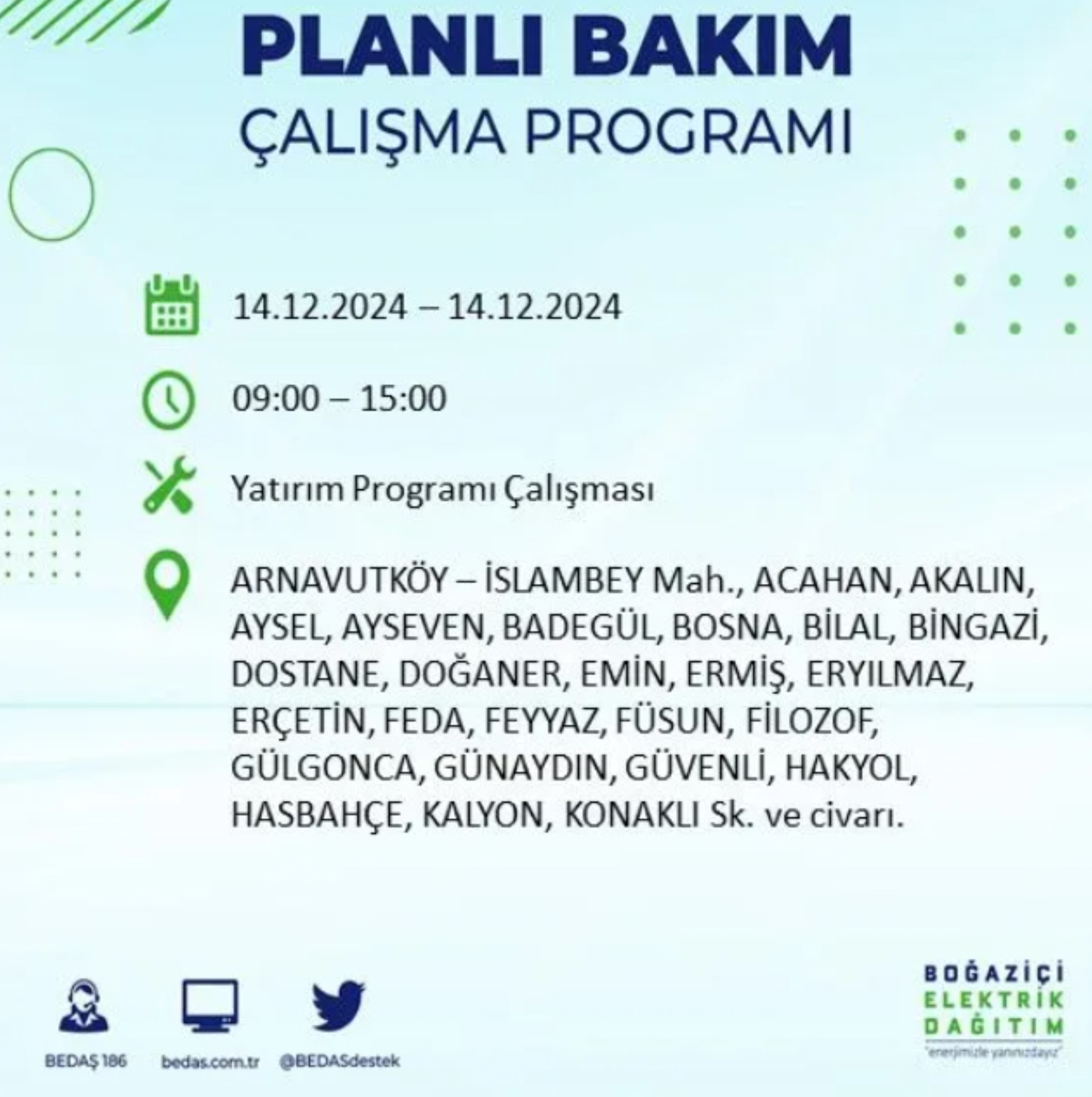 BEDAŞ açıkladı... İstanbul'da elektrik kesintisi: 14 Aralık Cumartesi hangi mahalleler etkilenecek?