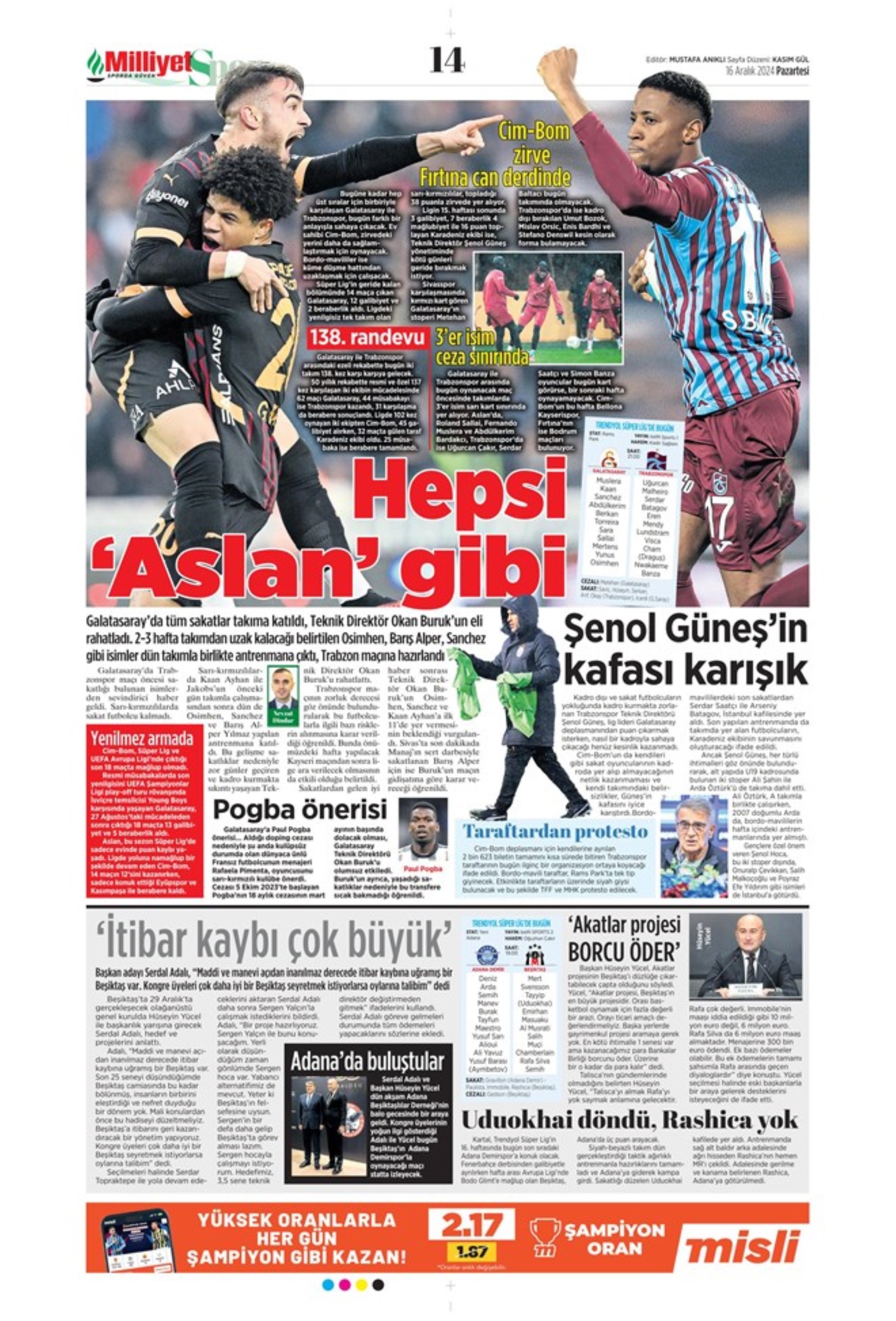 Le prime pagine dello sport (16 dicembre): 'Il salvagente'