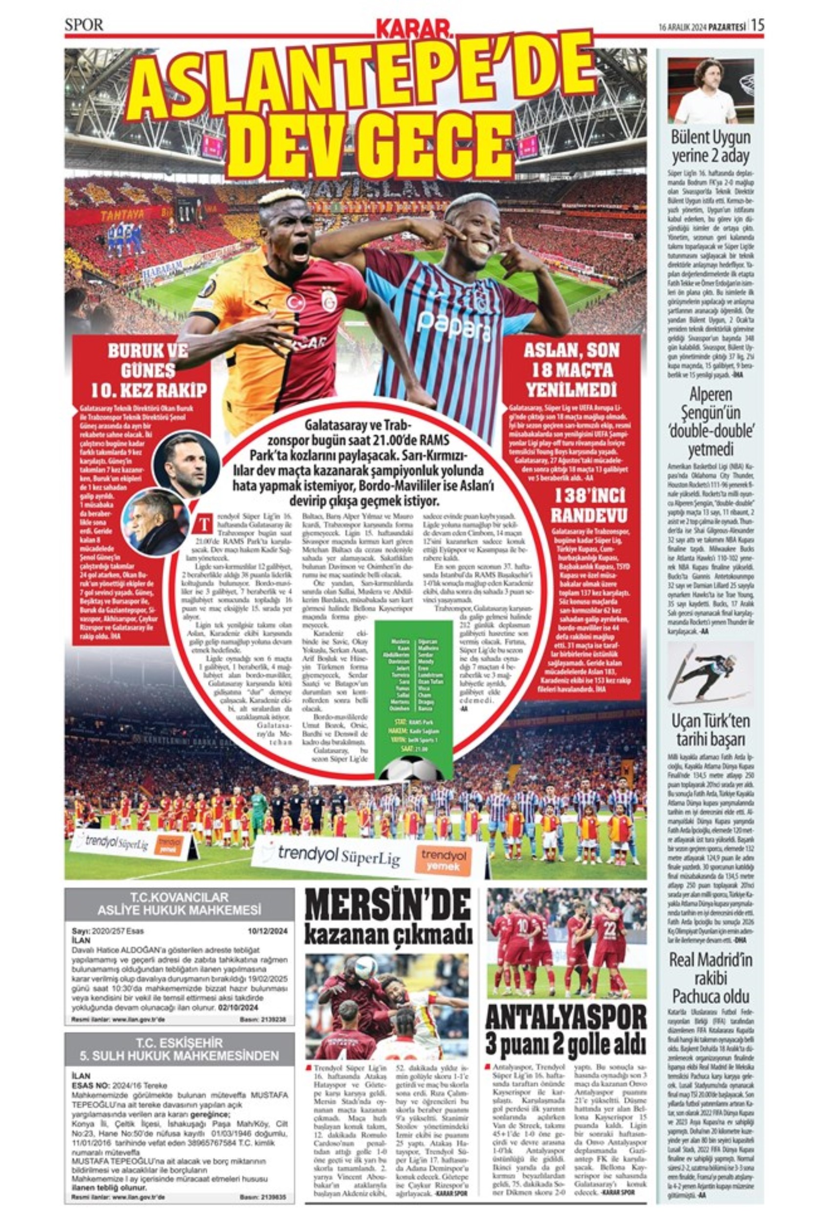 Le prime pagine dello sport (16 dicembre): 'Il salvagente'