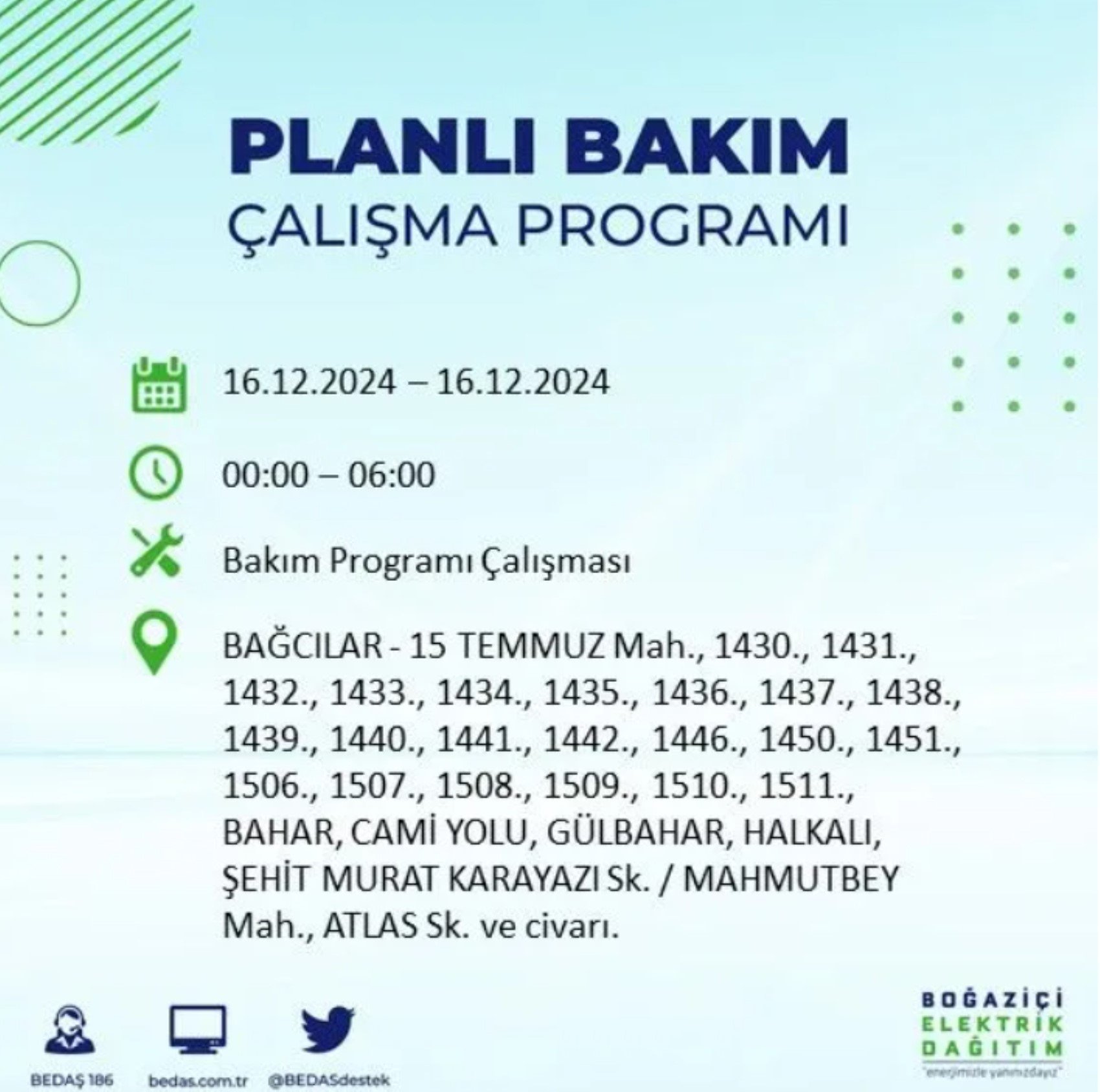 BEDAŞ açıkladı... İstanbul'da elektrik kesintisi: 16 Aralık'ta hangi mahalleler etkilenecek?