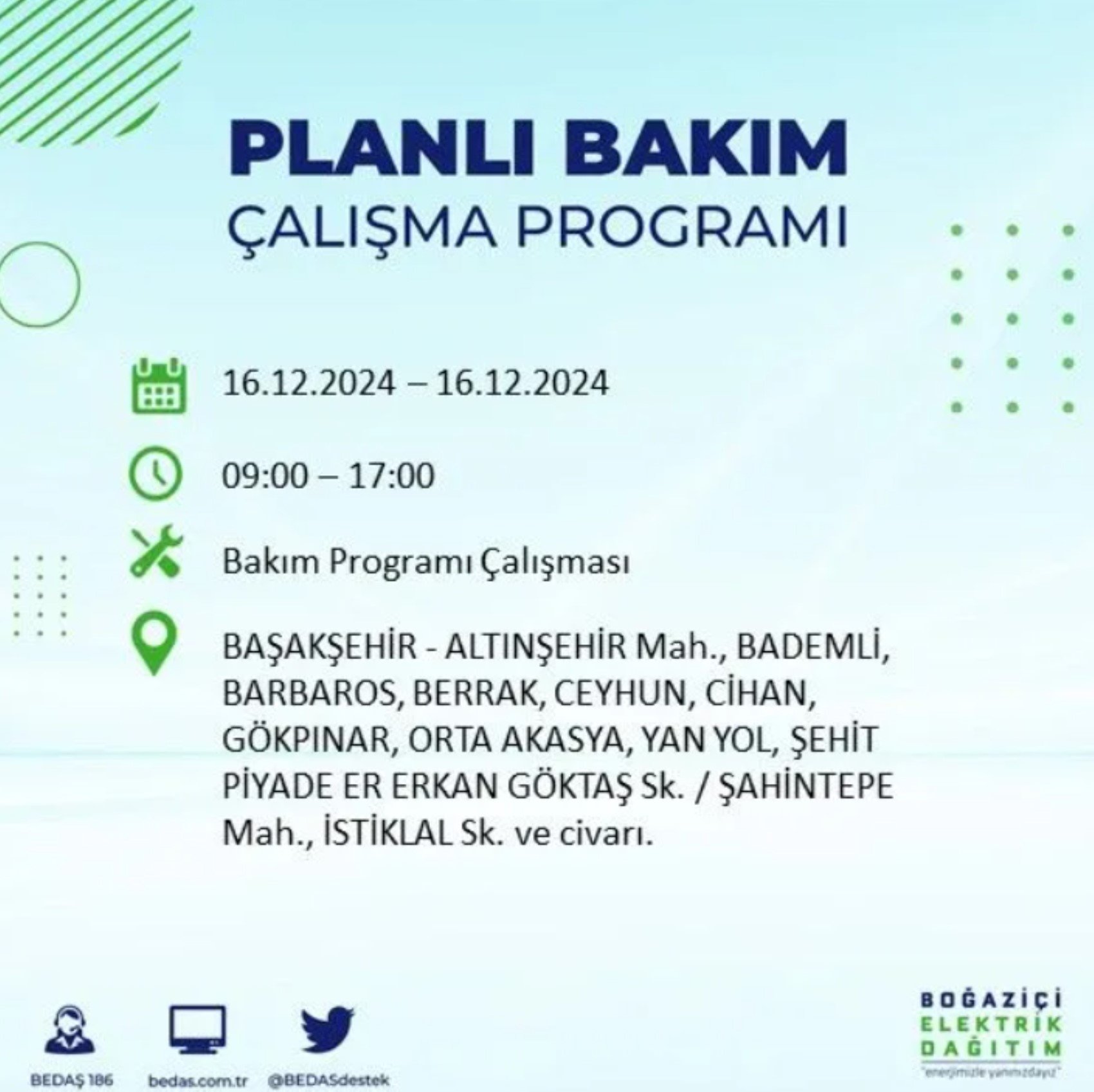 BEDAŞ açıkladı... İstanbul'da elektrik kesintisi: 16 Aralık'ta hangi mahalleler etkilenecek?