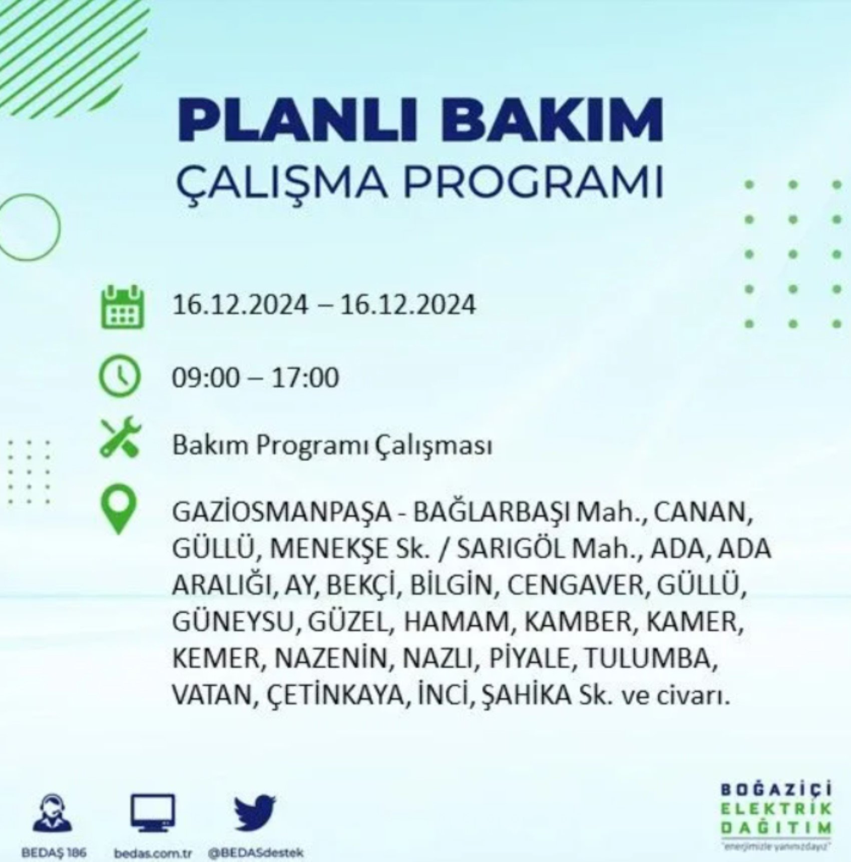 BEDAŞ açıkladı... İstanbul'da elektrik kesintisi: 16 Aralık'ta hangi mahalleler etkilenecek?