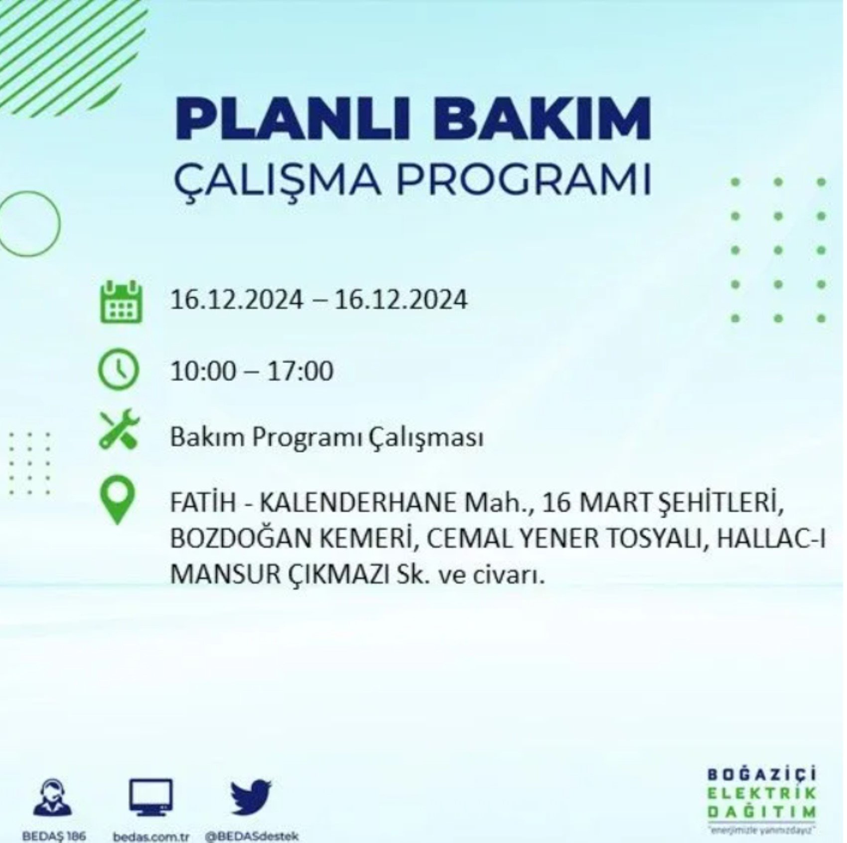 BEDAŞ açıkladı... İstanbul'da elektrik kesintisi: 16 Aralık'ta hangi mahalleler etkilenecek?