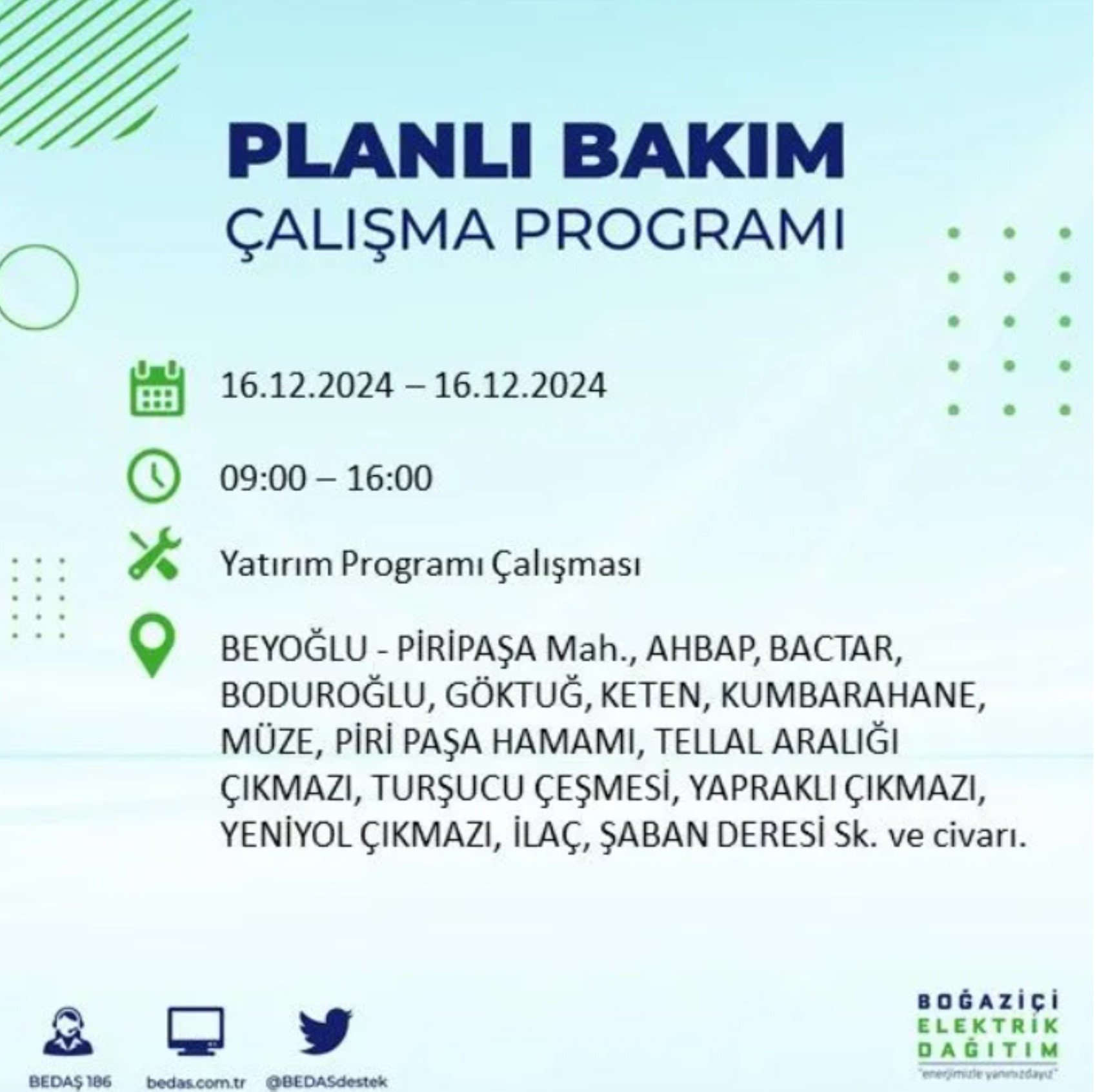 BEDAŞ açıkladı... İstanbul'da elektrik kesintisi: 16 Aralık'ta hangi mahalleler etkilenecek?