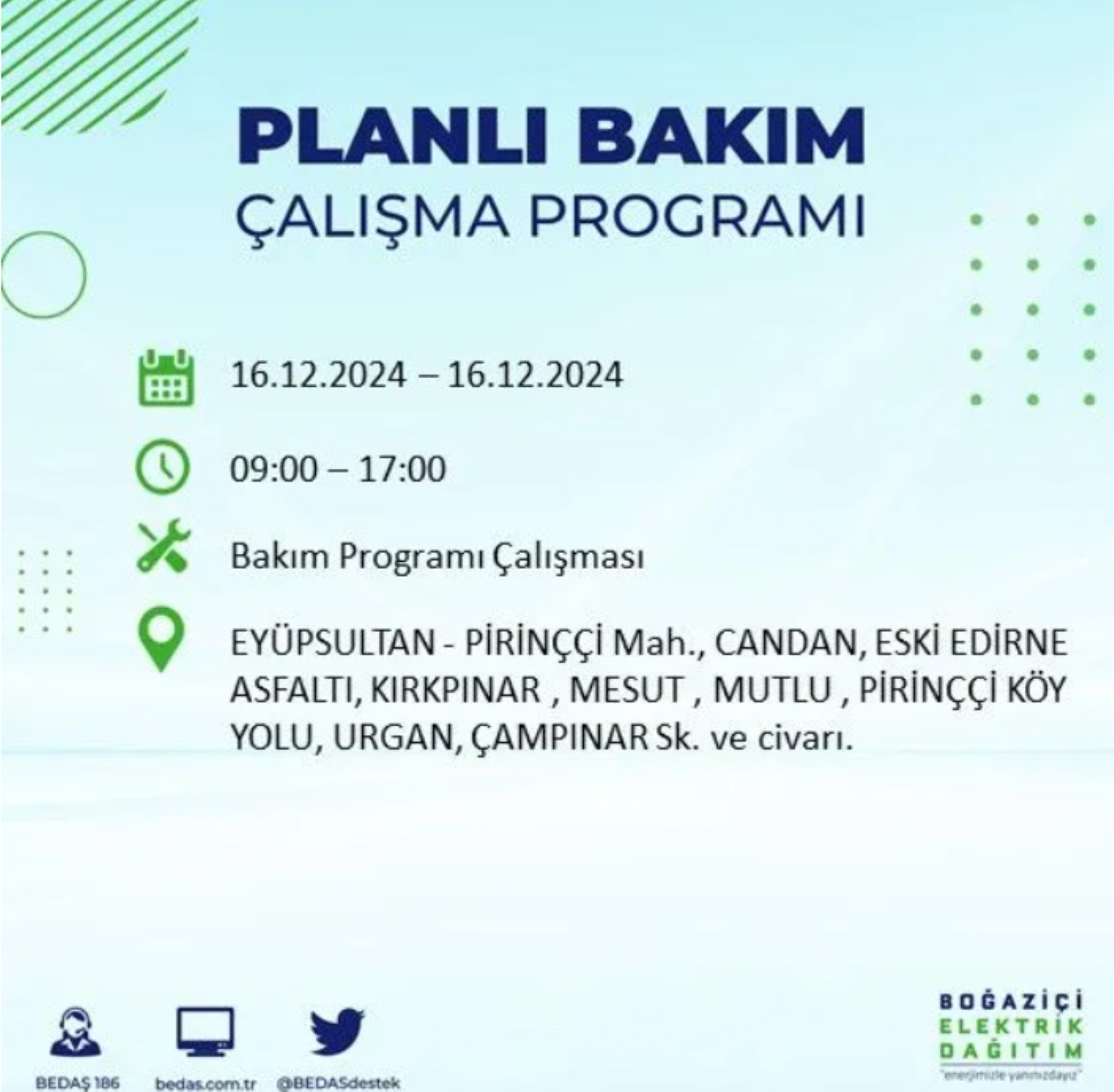 BEDAŞ açıkladı... İstanbul'da elektrik kesintisi: 16 Aralık'ta hangi mahalleler etkilenecek?