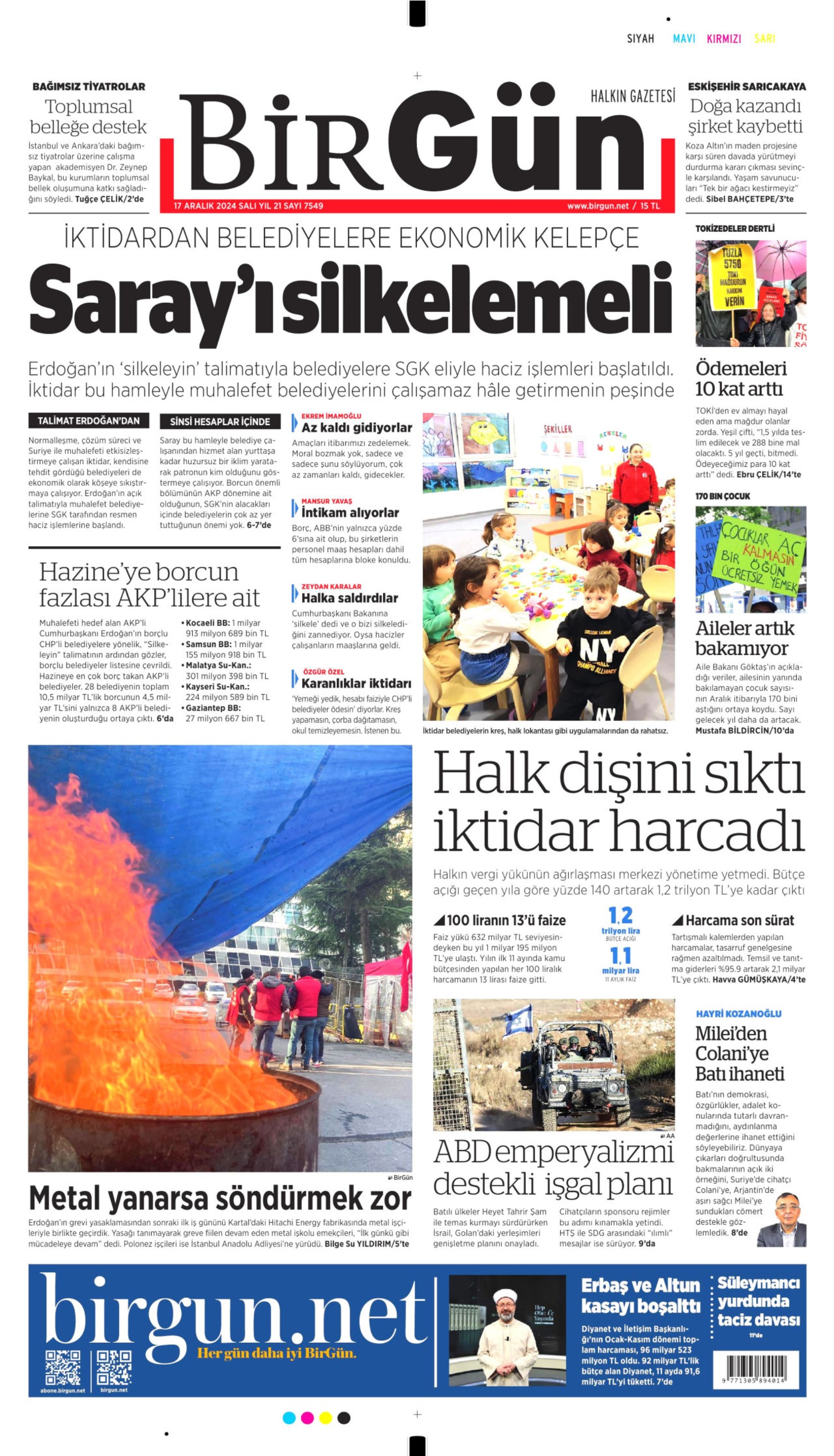 17 Aralık 2024 gazete manşetleri: Gazeteler, CHP'li belediyelere haciz işlemini nasıl gördü?