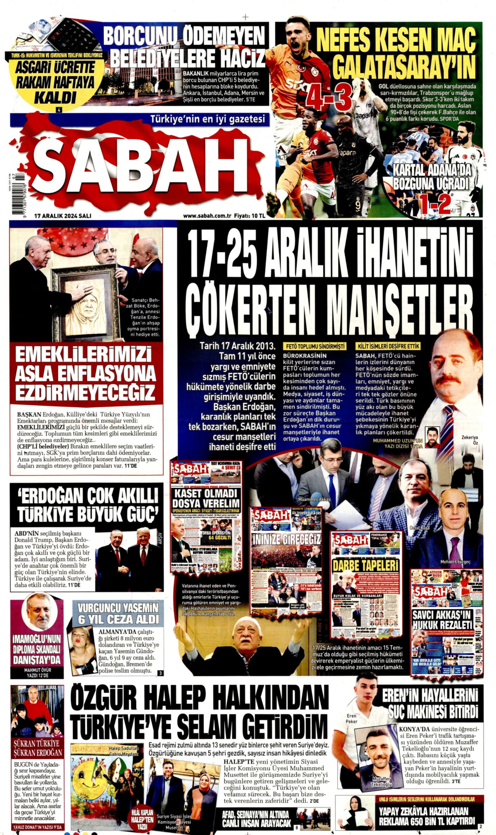 17 Aralık 2024 gazete manşetleri: Gazeteler, CHP'li belediyelere haciz işlemini nasıl gördü?
