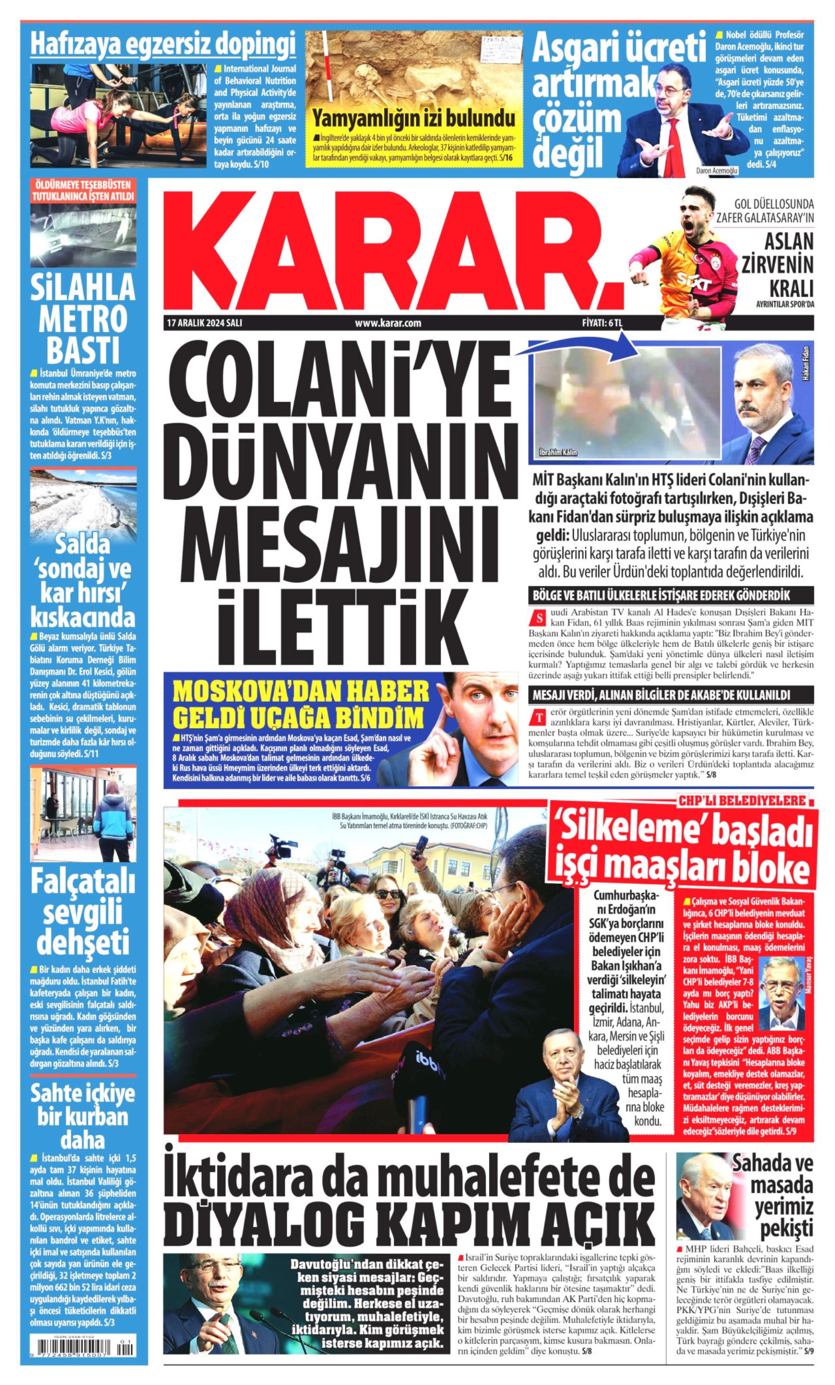 17 Aralık 2024 gazete manşetleri: Gazeteler, CHP'li belediyelere haciz işlemini nasıl gördü?