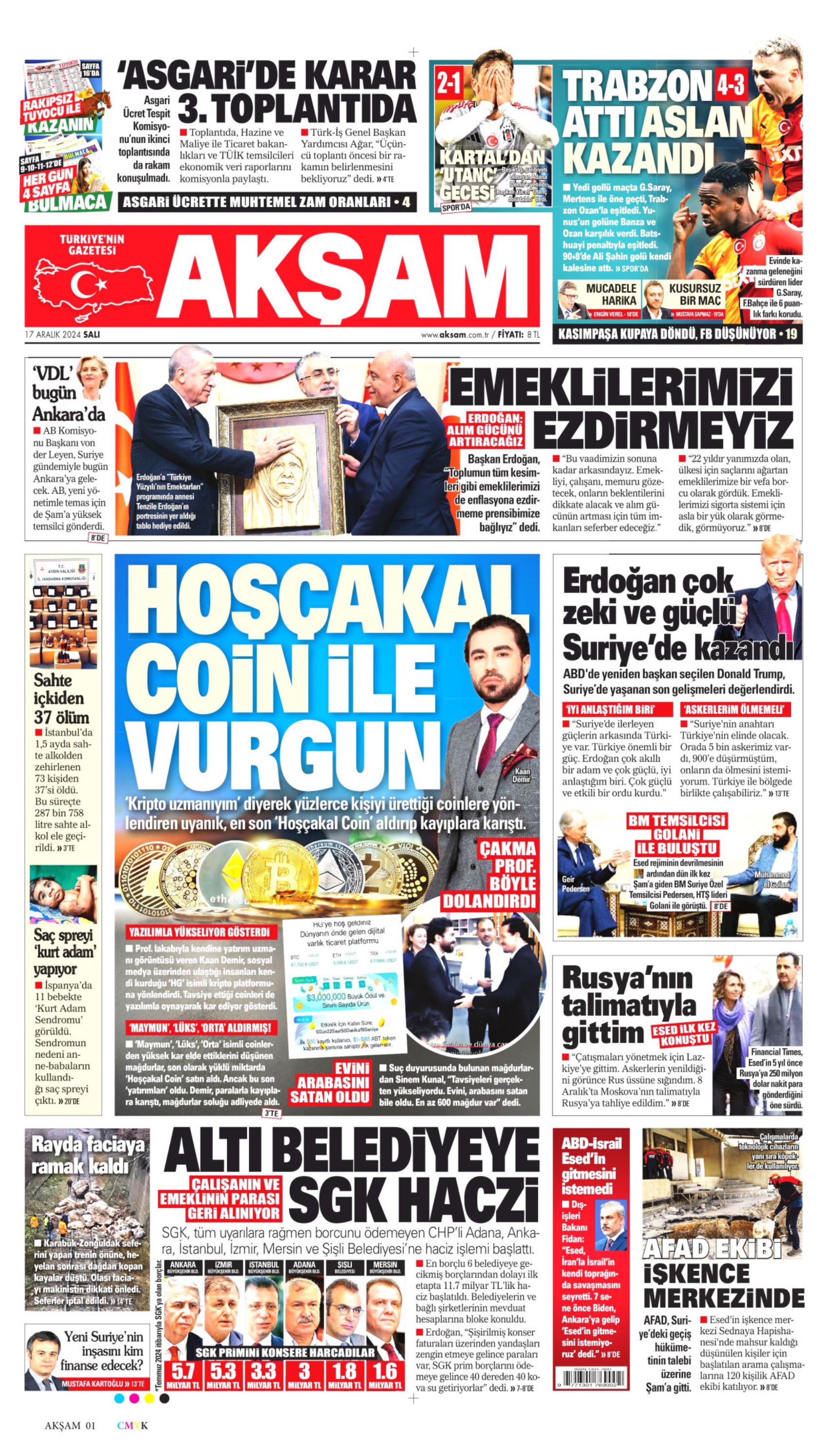 17 Aralık 2024 gazete manşetleri: Gazeteler, CHP'li belediyelere haciz işlemini nasıl gördü?