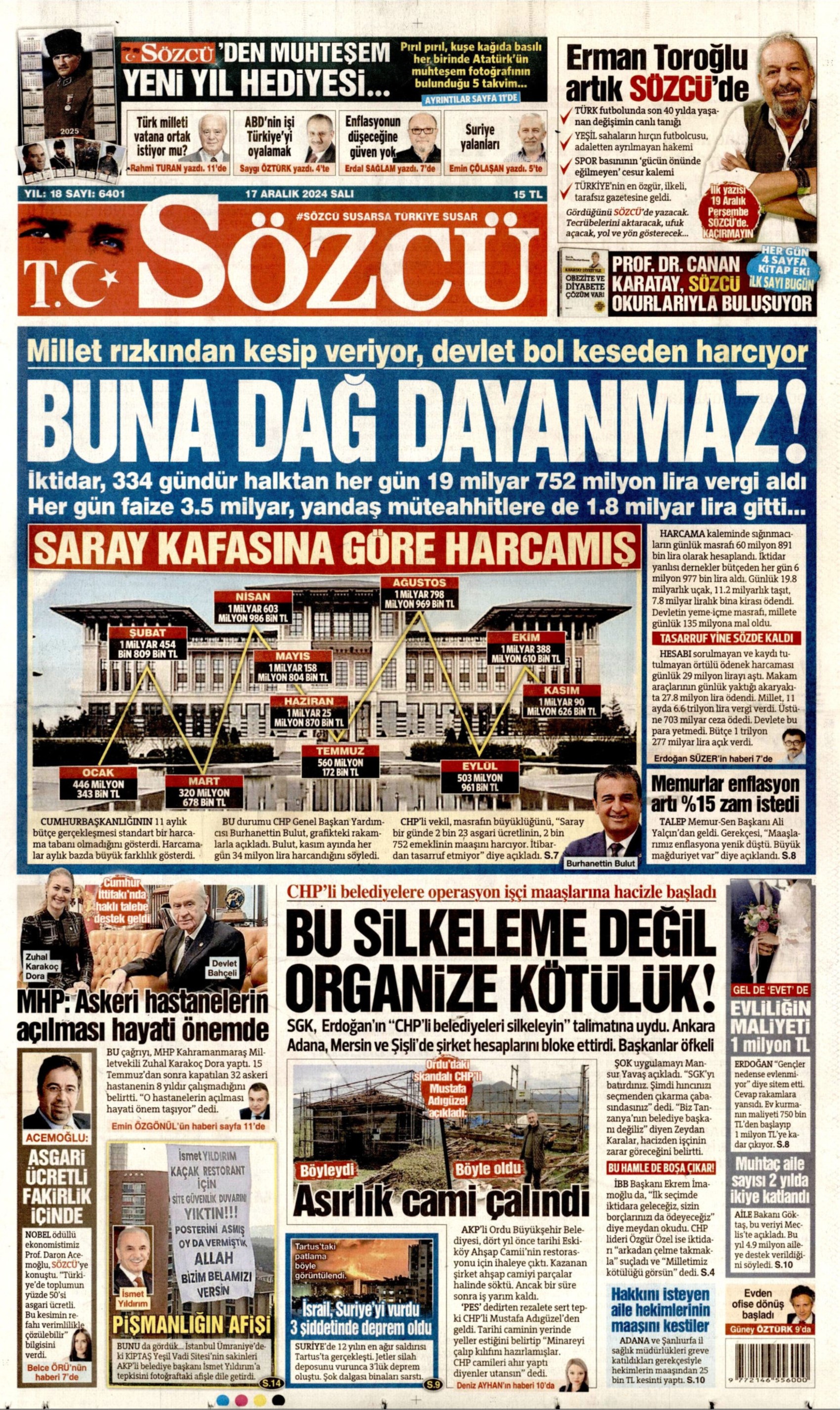 17 Aralık 2024 gazete manşetleri: Gazeteler, CHP'li belediyelere haciz işlemini nasıl gördü?