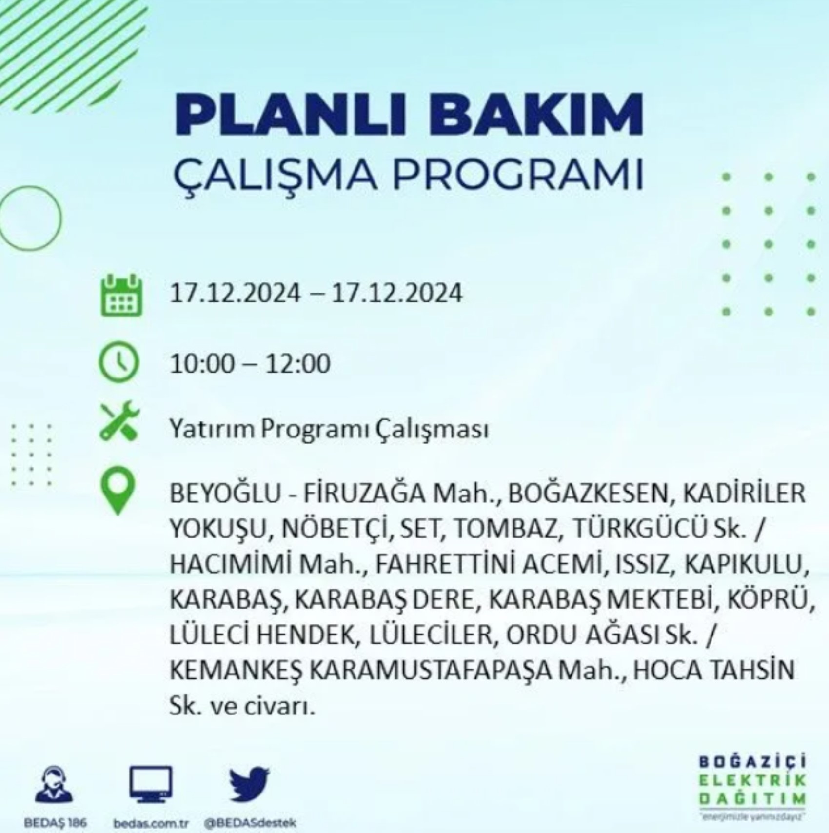 BEDAŞ açıkladı... İstanbul'da elektrik kesintisi: 17 Aralık'ta hangi mahalleler etkilenecek?