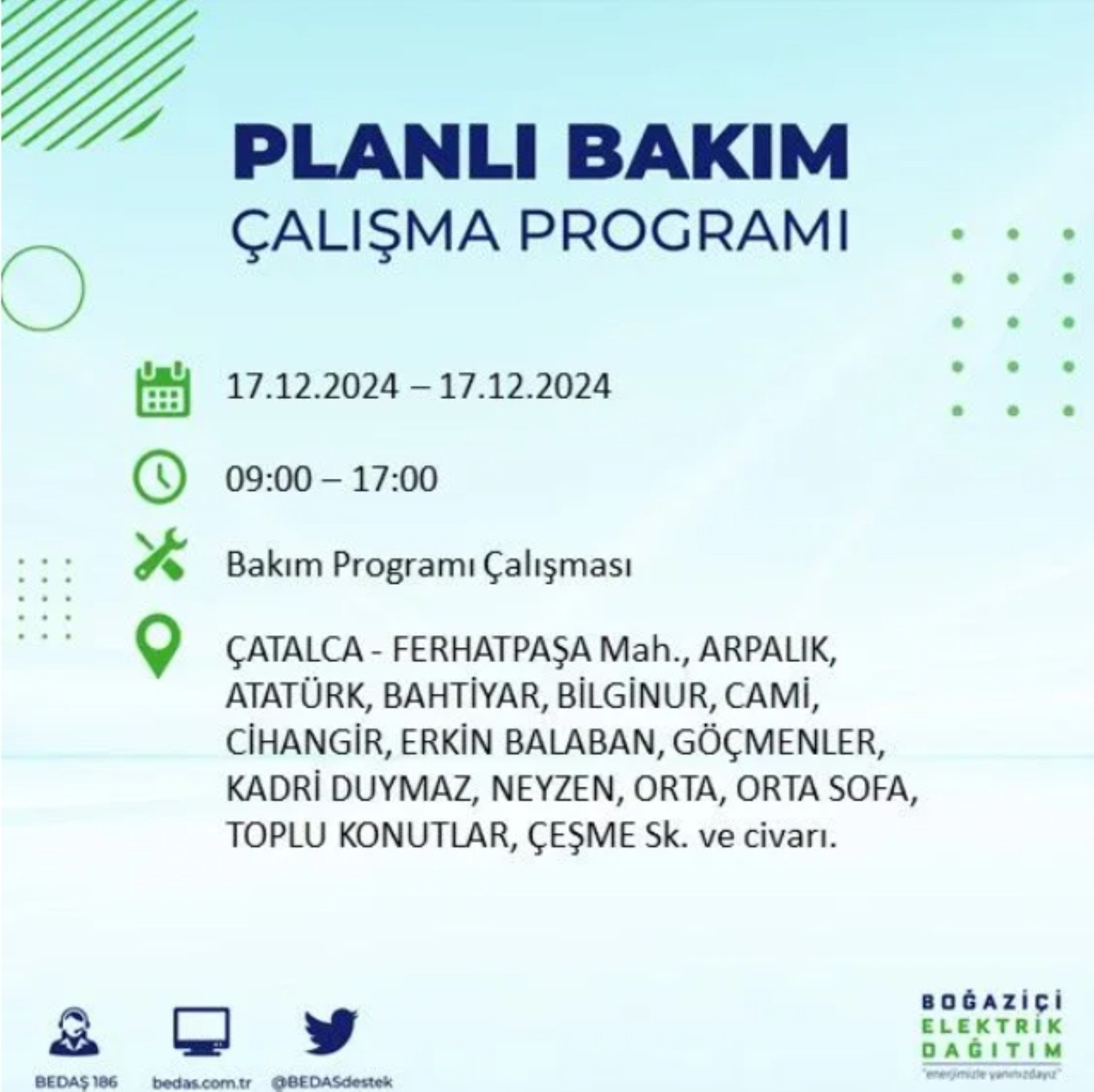 BEDAŞ açıkladı... İstanbul'da elektrik kesintisi: 17 Aralık'ta hangi mahalleler etkilenecek?