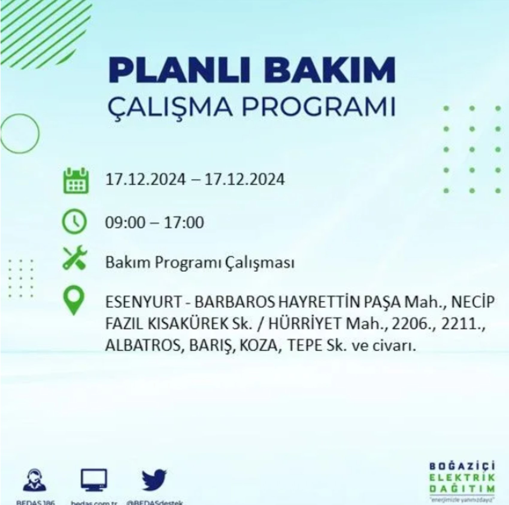 BEDAŞ açıkladı... İstanbul'da elektrik kesintisi: 17 Aralık'ta hangi mahalleler etkilenecek?