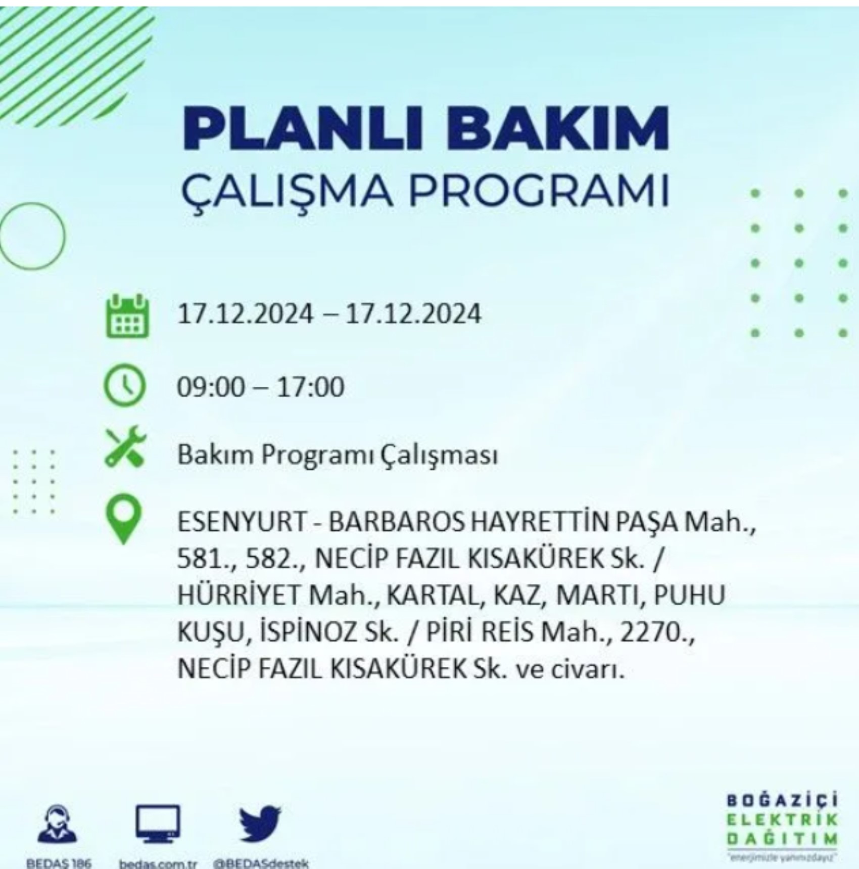 BEDAŞ açıkladı... İstanbul'da elektrik kesintisi: 17 Aralık'ta hangi mahalleler etkilenecek?