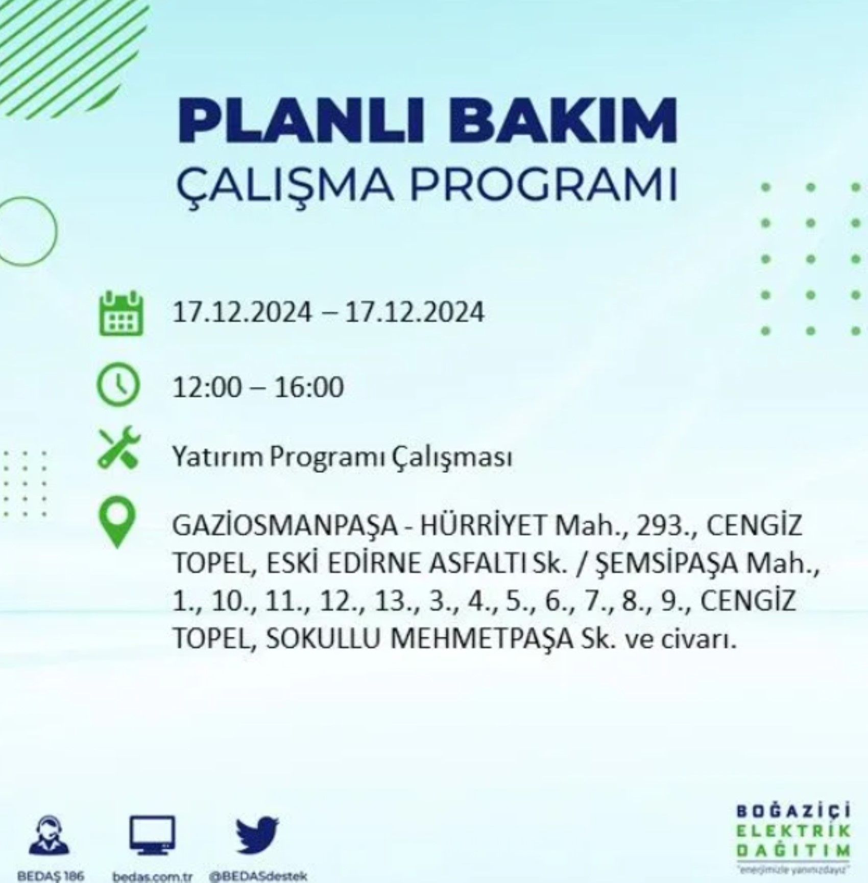 BEDAŞ açıkladı... İstanbul'da elektrik kesintisi: 17 Aralık'ta hangi mahalleler etkilenecek?