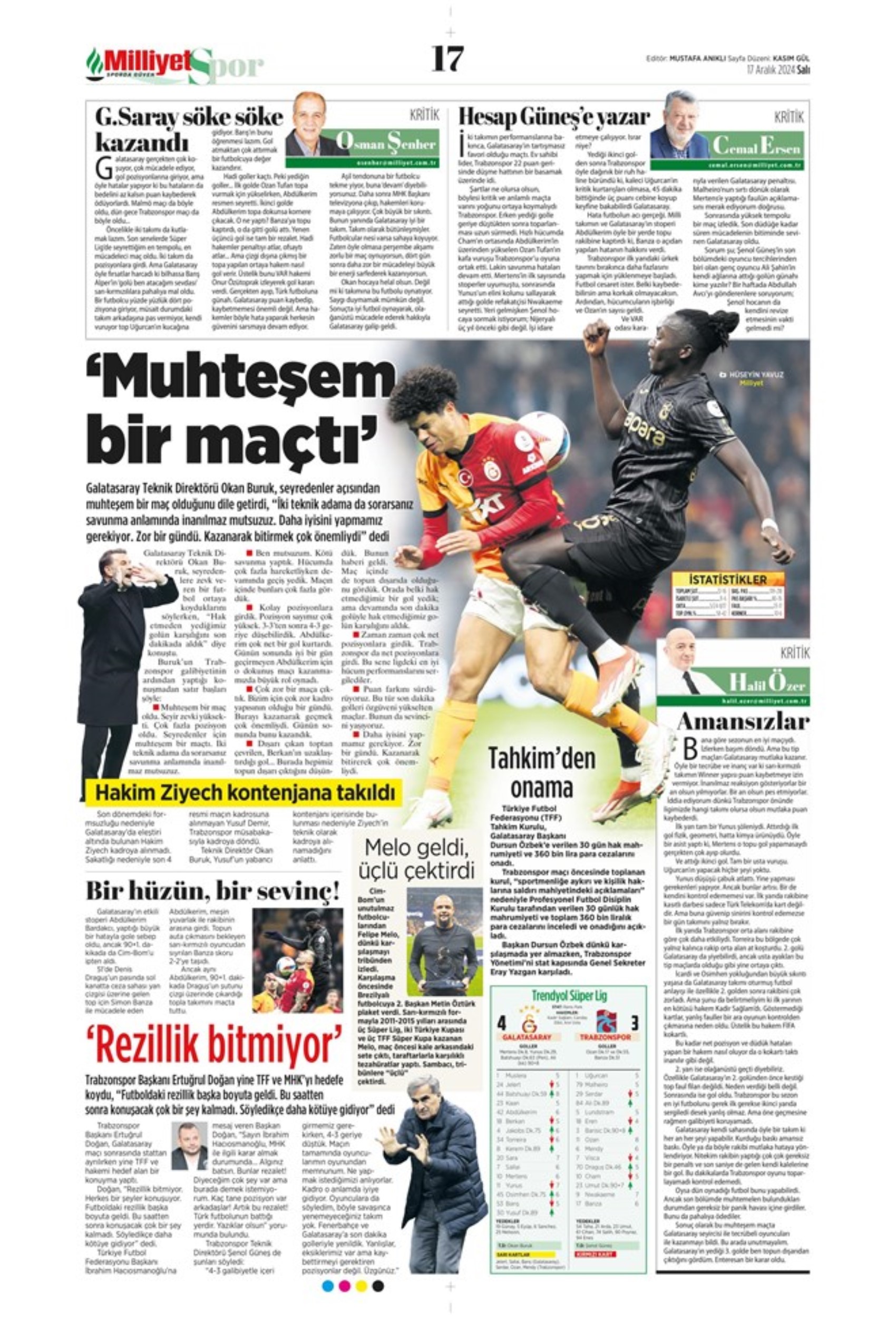 Tempesta Galatasaray al 90'+8: le prime pagine dello sport (17 dicembre)