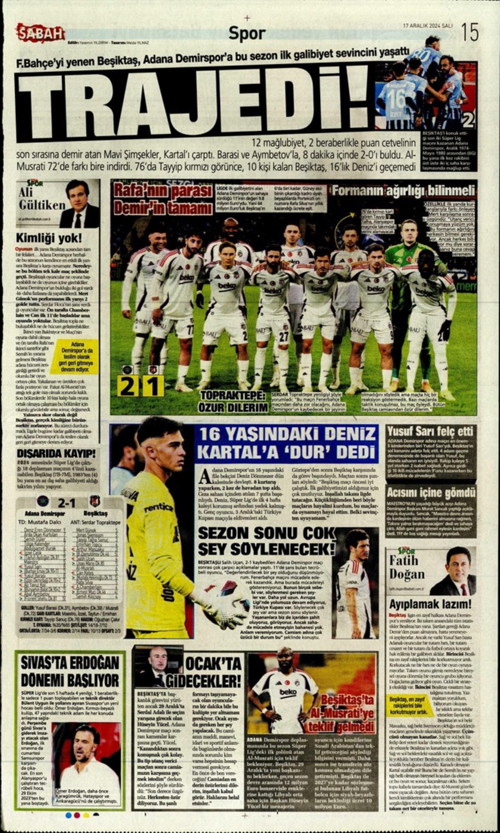 Tempesta Galatasaray al 90'+8: le prime pagine dello sport (17 dicembre)