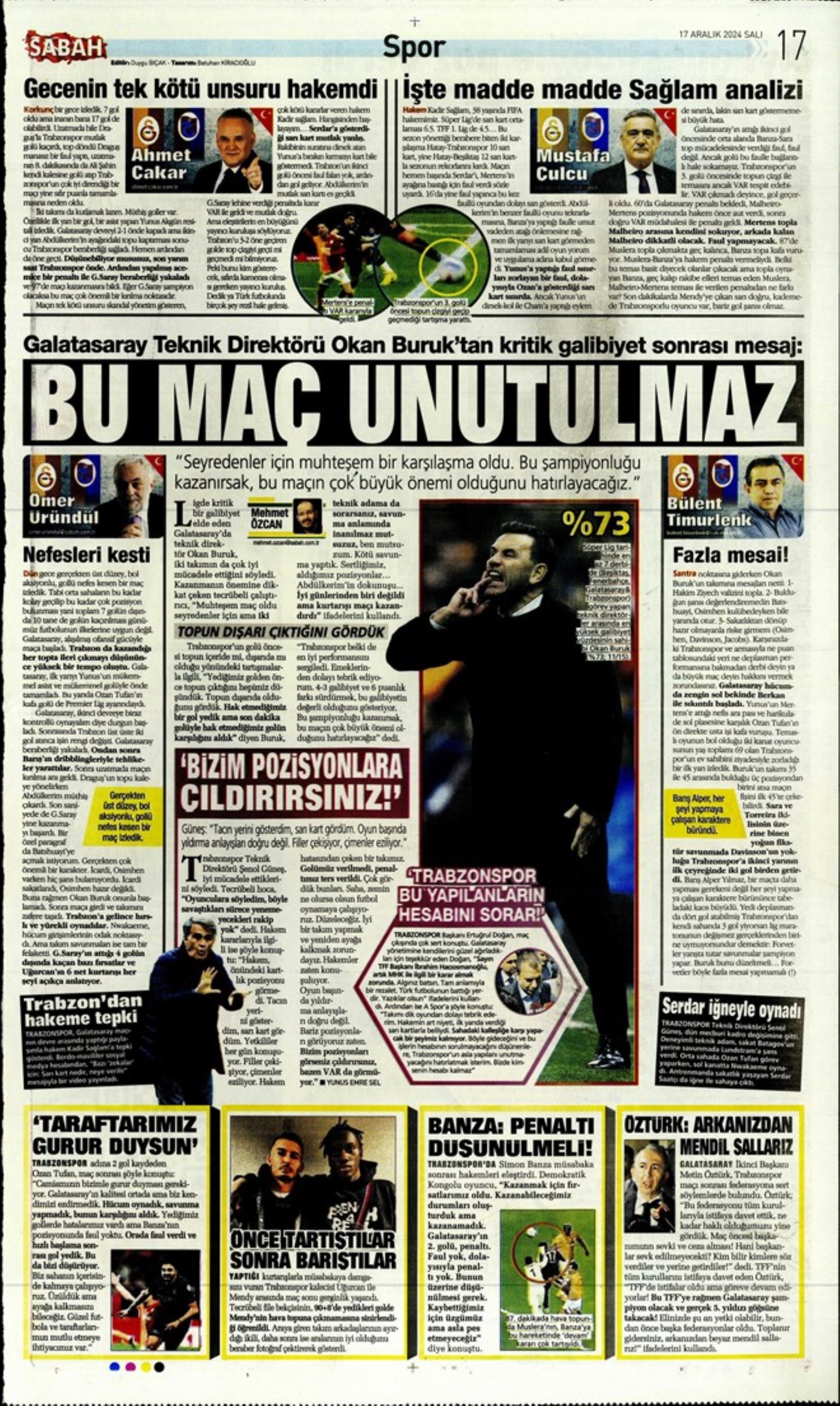 Tempesta Galatasaray al 90'+8: le prime pagine dello sport (17 dicembre)