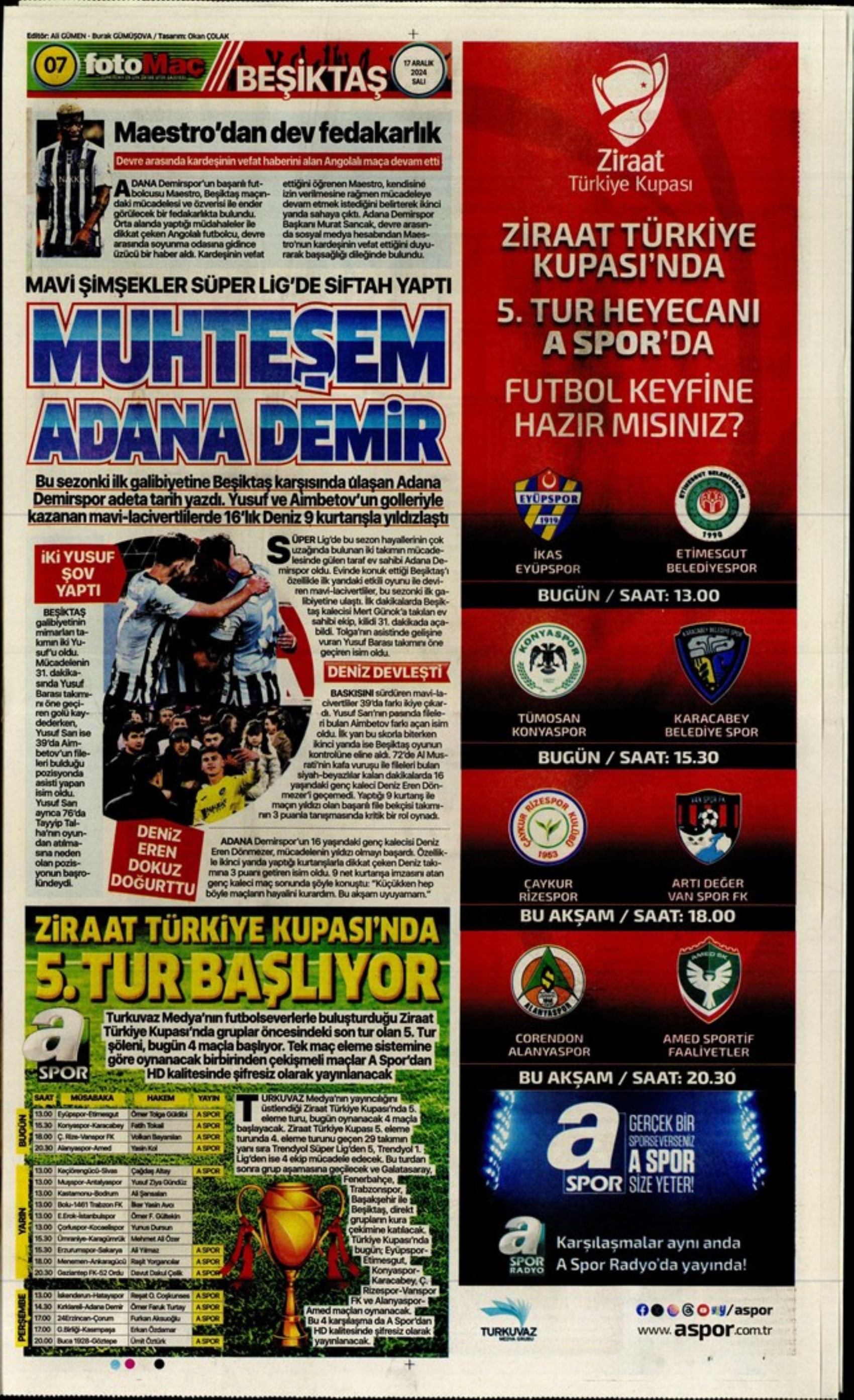 Tempesta Galatasaray al 90'+8: le prime pagine dello sport (17 dicembre)