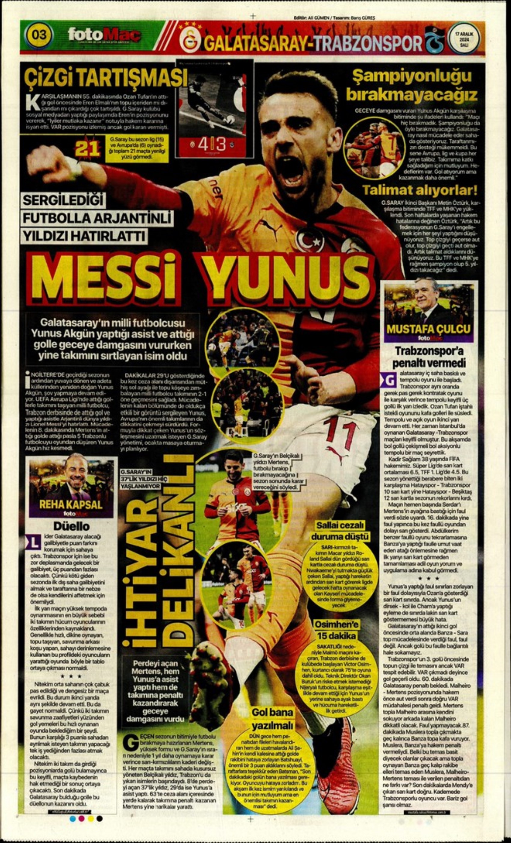 Tempesta Galatasaray al 90'+8: le prime pagine dello sport (17 dicembre)