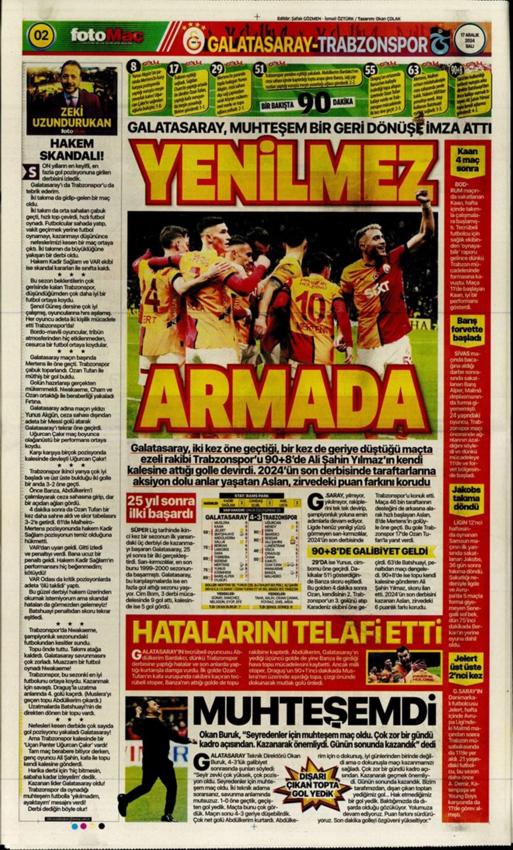 Tempesta Galatasaray al 90'+8: le prime pagine dello sport (17 dicembre)