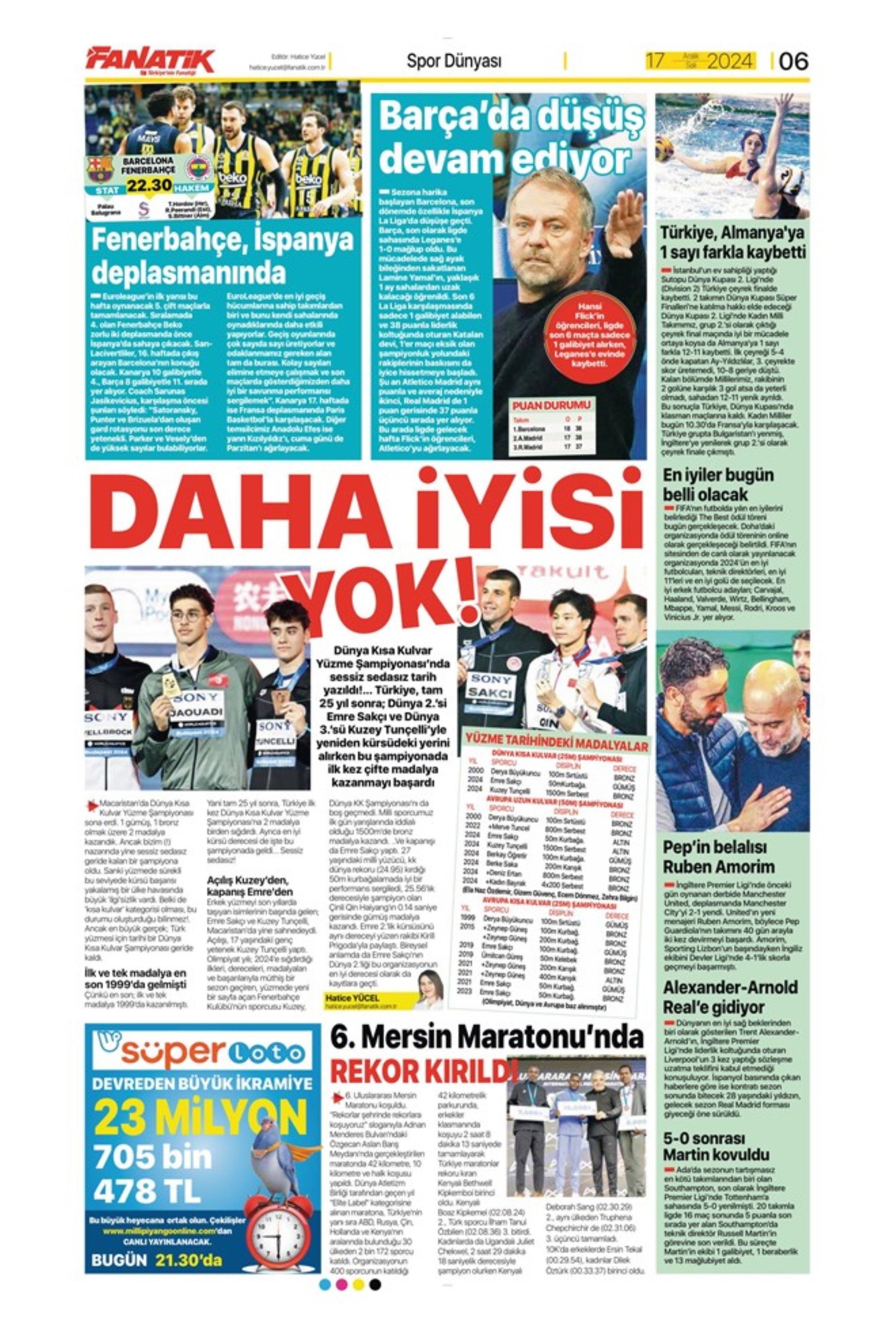 Tempesta Galatasaray al 90'+8: le prime pagine dello sport (17 dicembre)