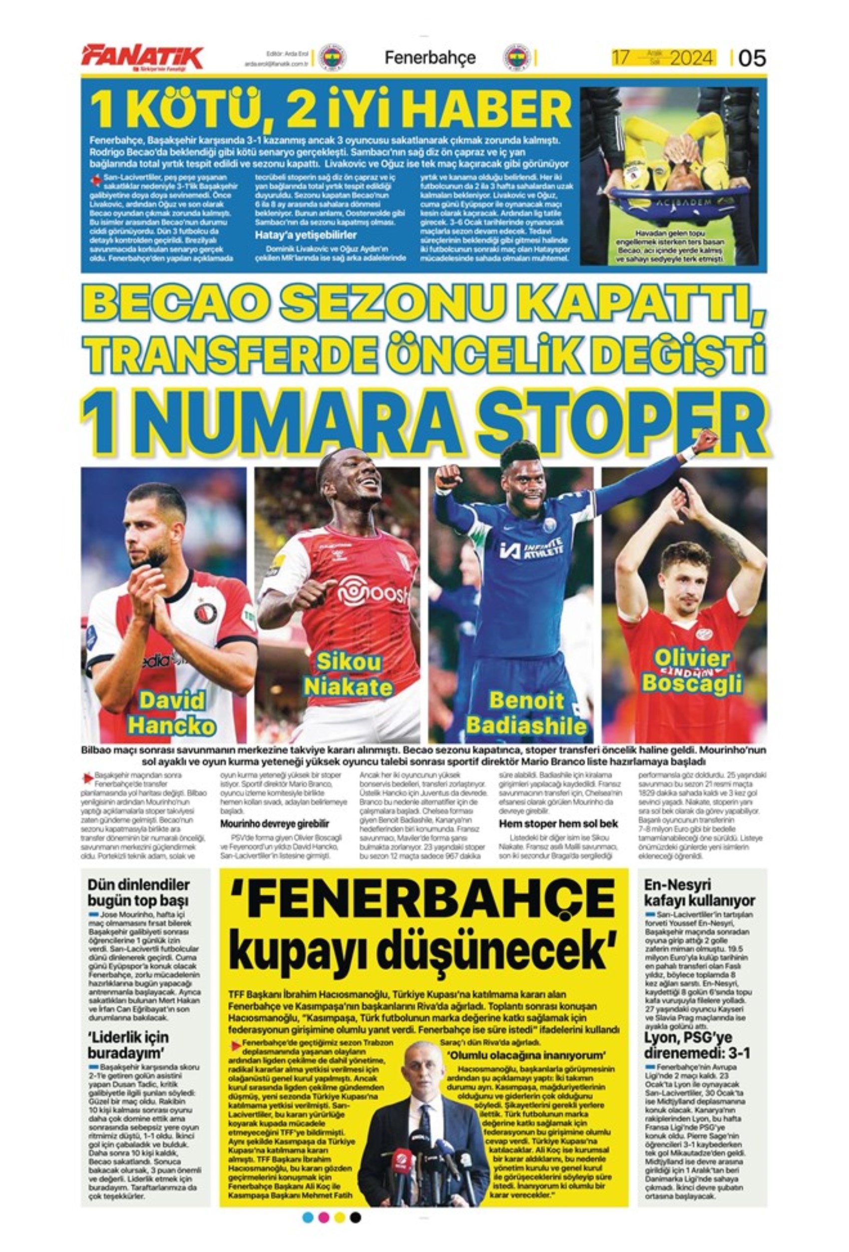 Tempesta Galatasaray al 90'+8: le prime pagine dello sport (17 dicembre)