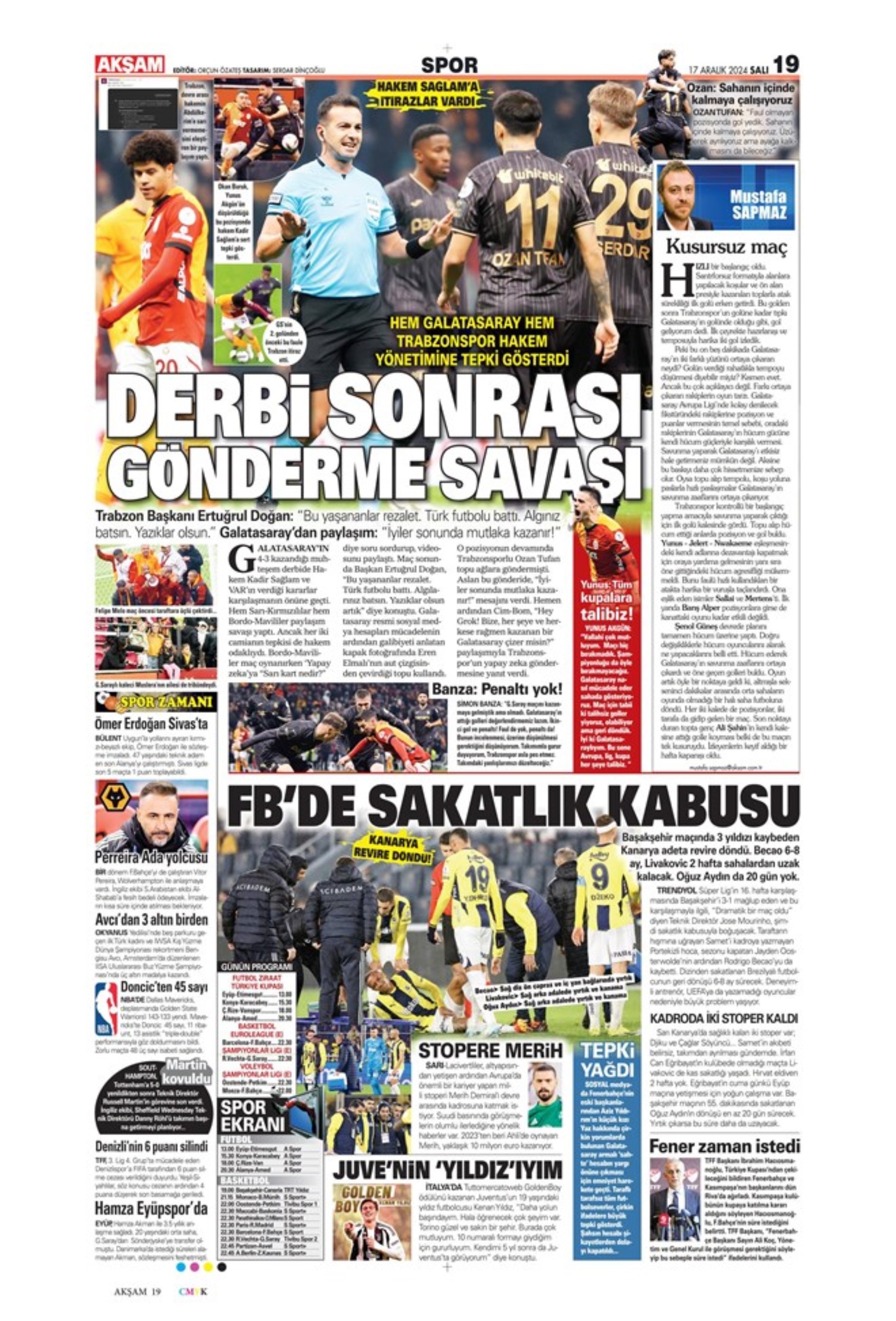 Tempesta Galatasaray al 90'+8: le prime pagine dello sport (17 dicembre)