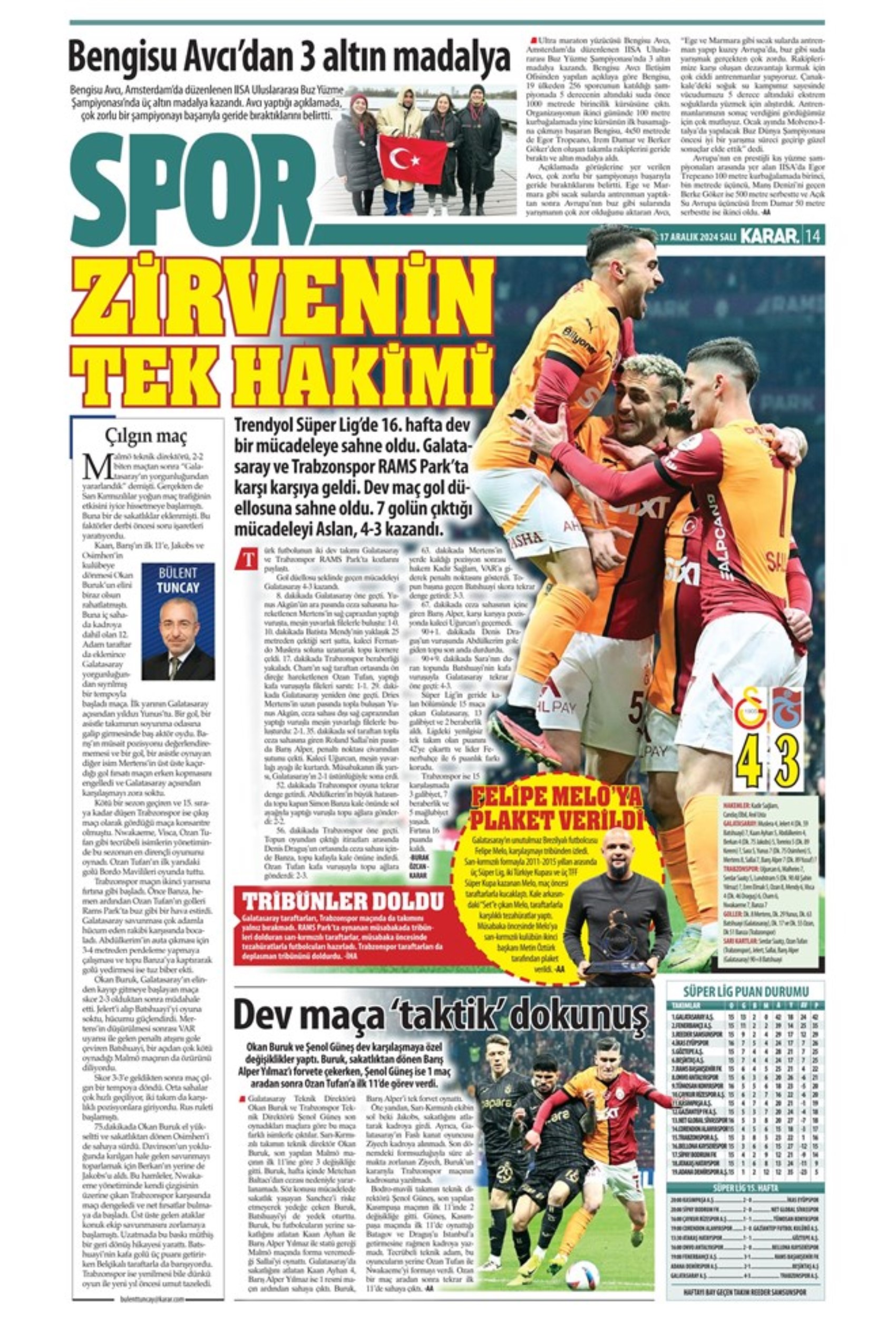 Tempesta Galatasaray al 90'+8: le prime pagine dello sport (17 dicembre)