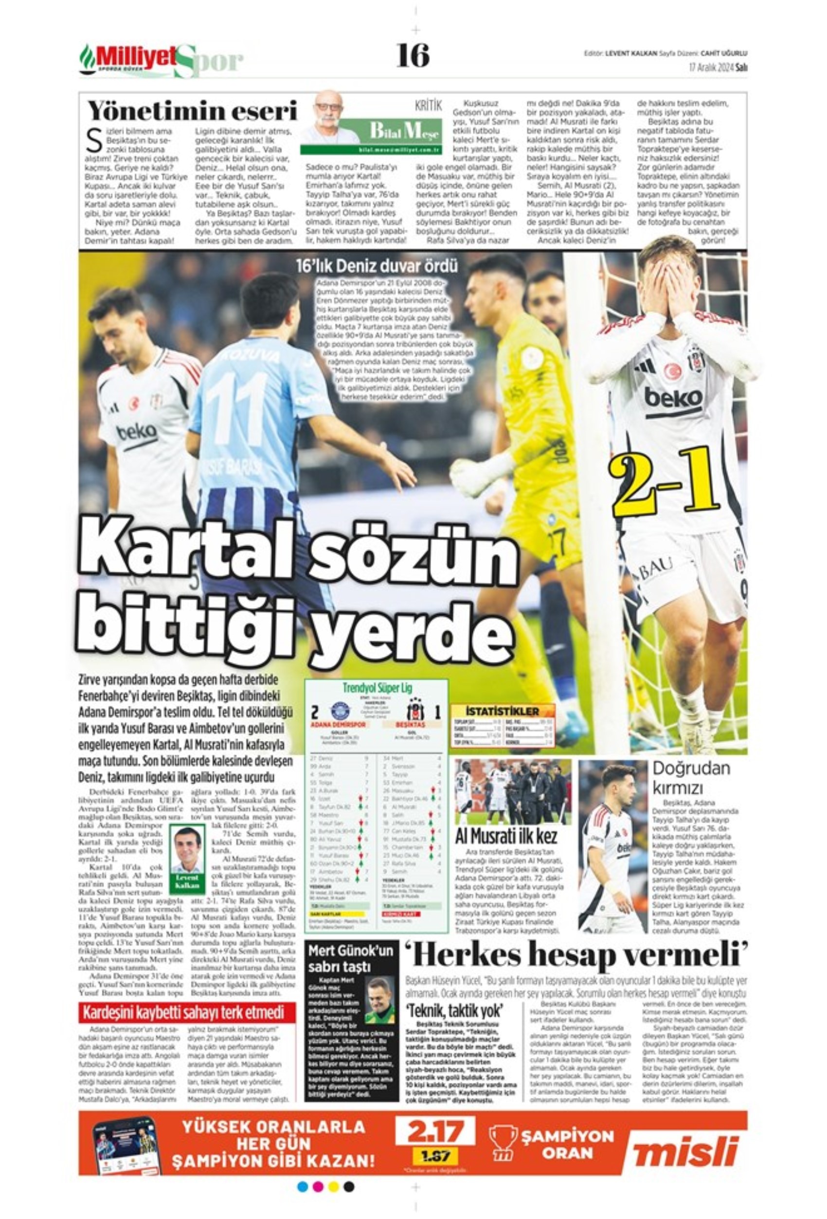 Tempesta Galatasaray al 90'+8: le prime pagine dello sport (17 dicembre)