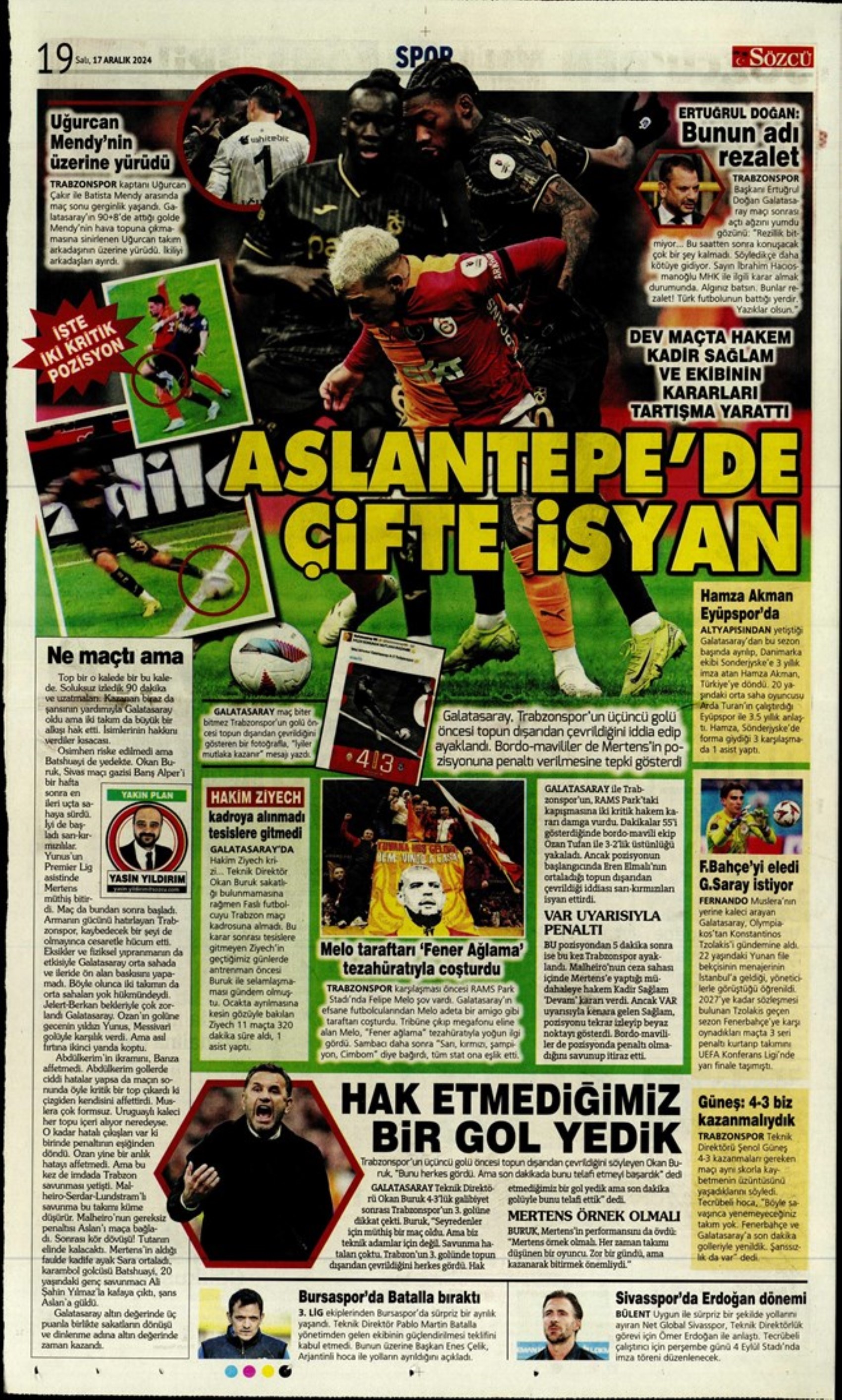 Tempesta Galatasaray al 90'+8: le prime pagine dello sport (17 dicembre)