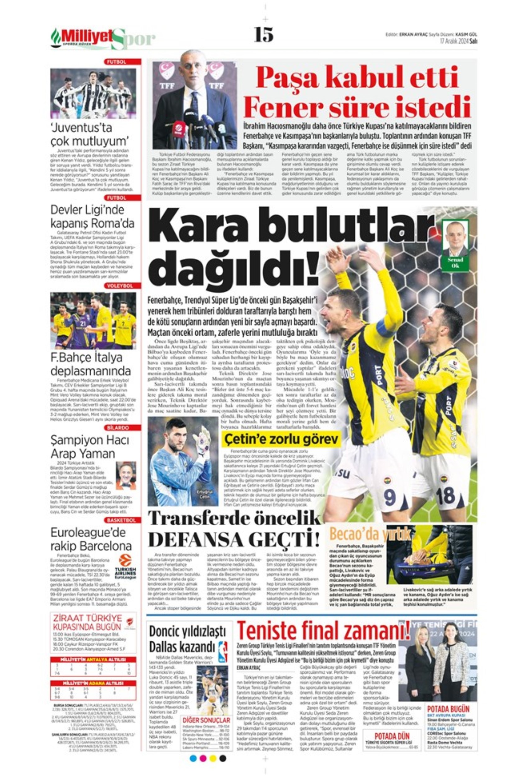 Tempesta Galatasaray al 90'+8: le prime pagine dello sport (17 dicembre)