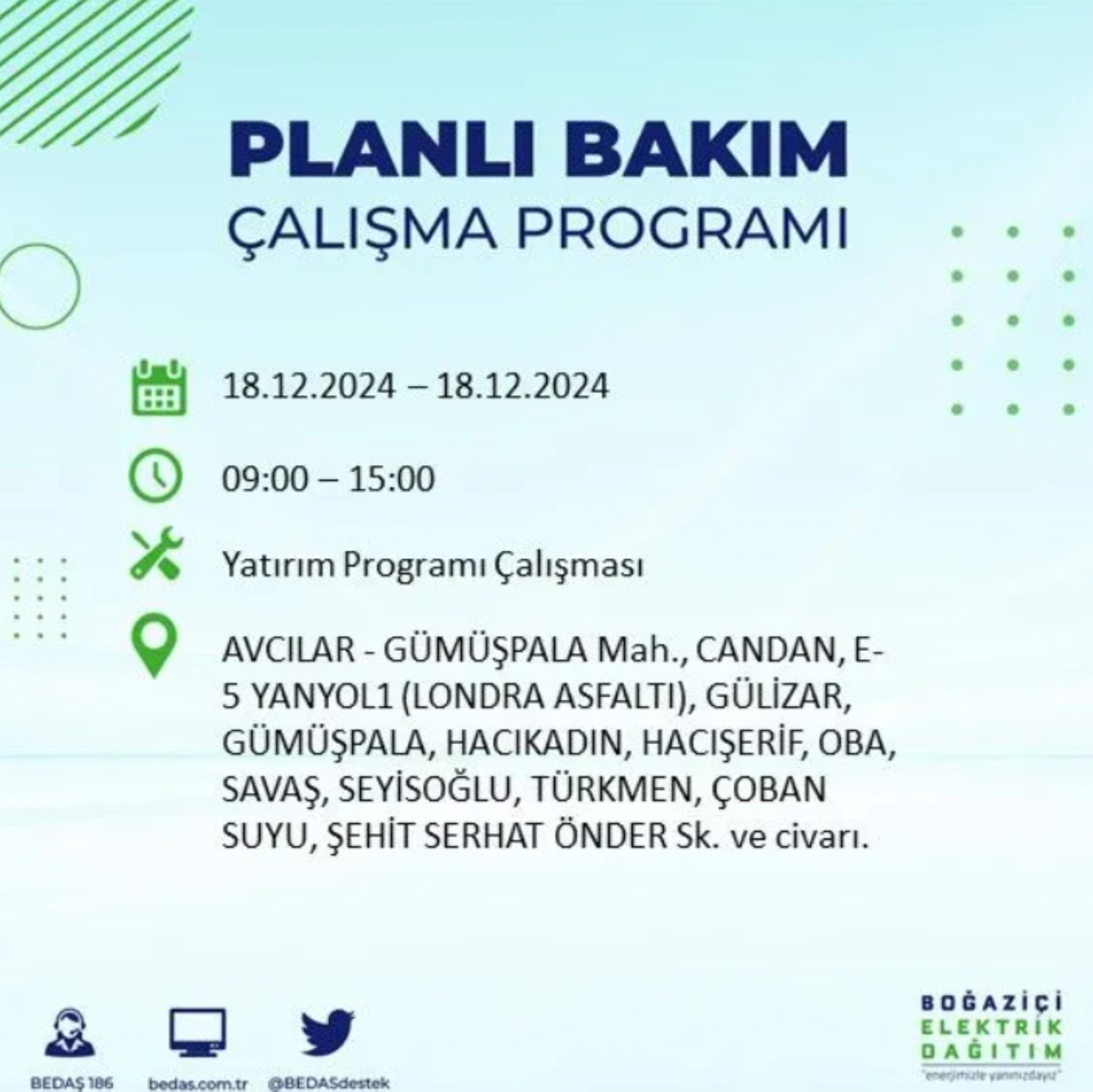 BEDAŞ açıkladı... İstanbul'da elektrik kesintisi: 18 Aralık'ta hangi mahalleler etkilenecek?