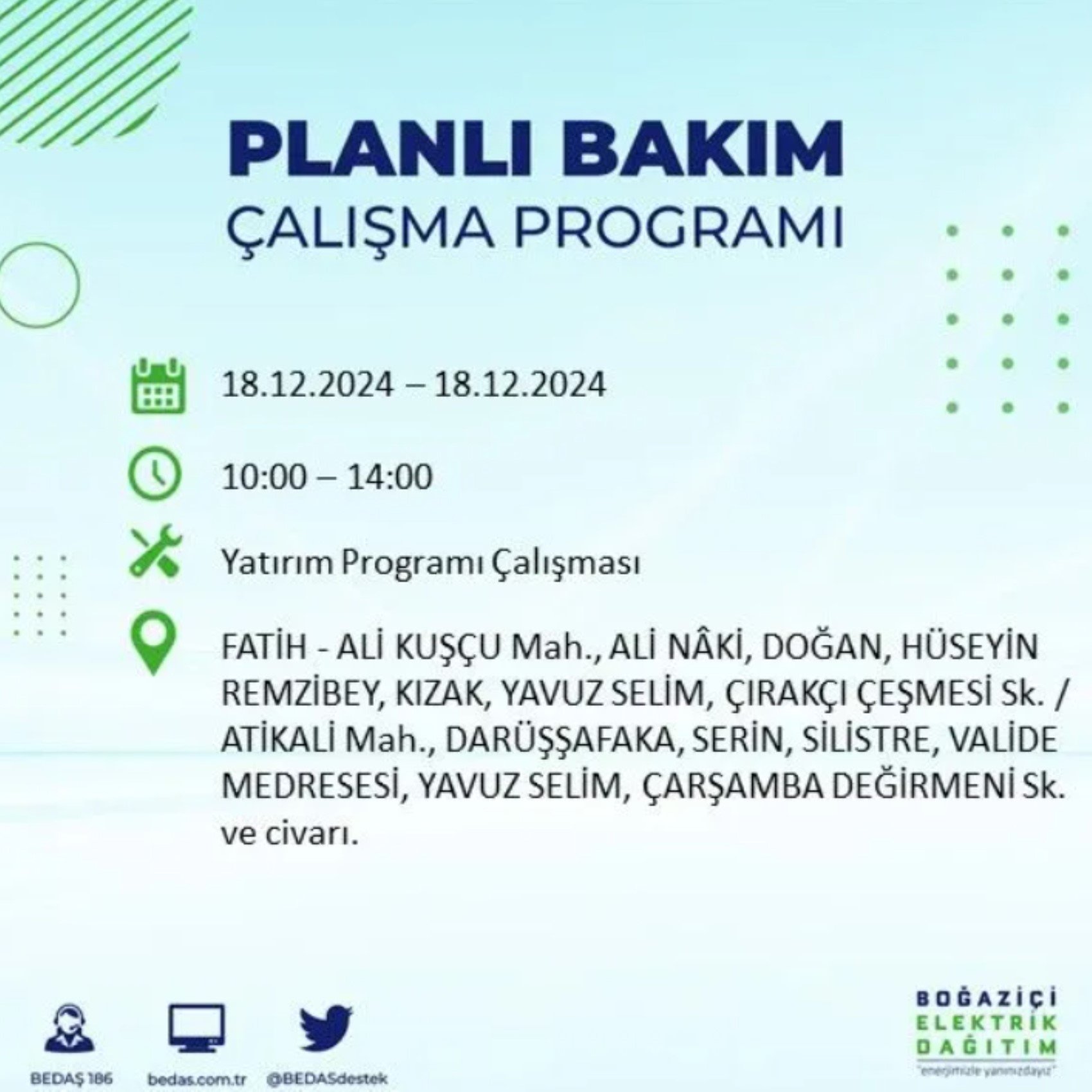 BEDAŞ açıkladı... İstanbul'da elektrik kesintisi: 18 Aralık'ta hangi mahalleler etkilenecek?