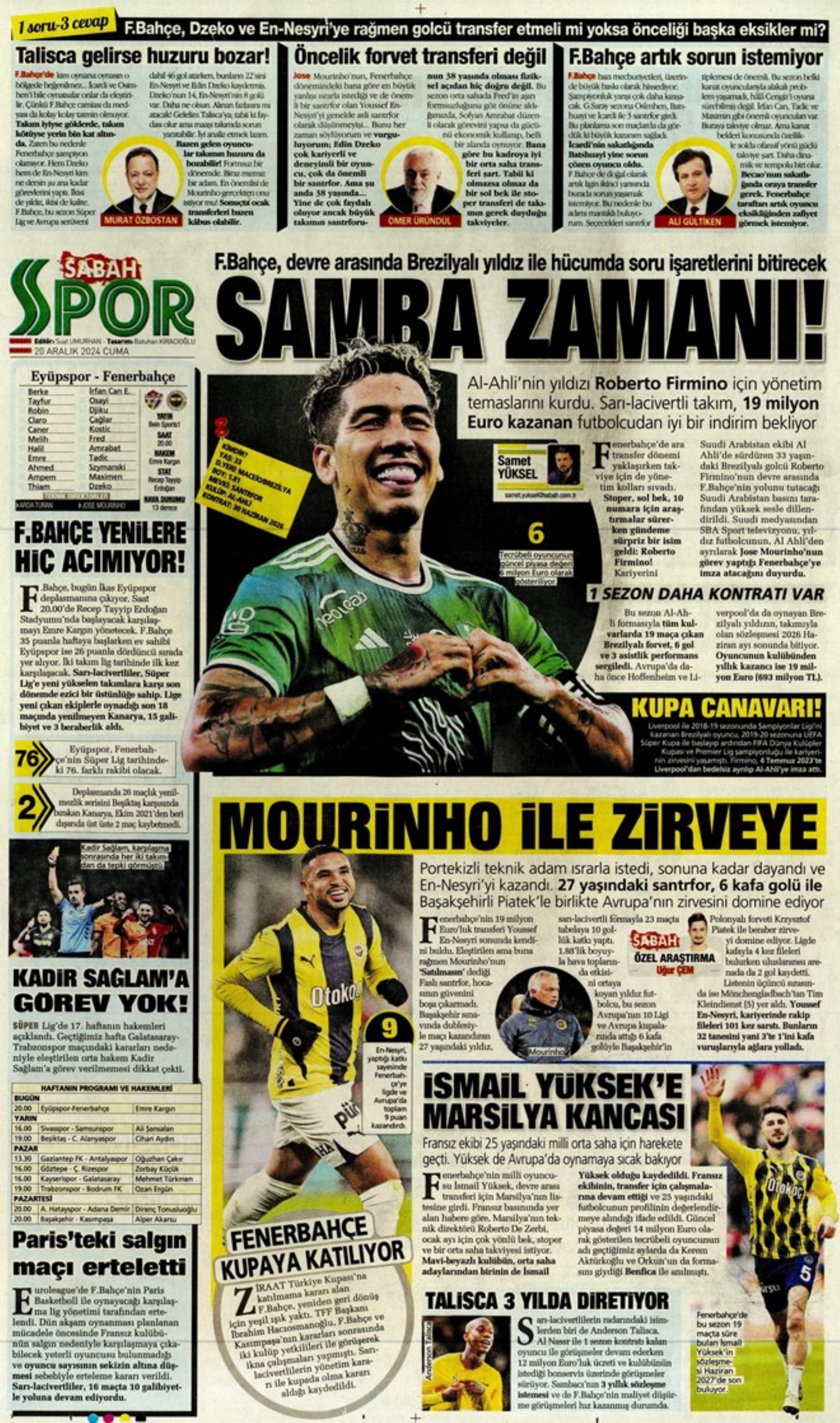 Talisca è fatta? Il Fenerbahçe vola in Arabia: crisi Dybala al Galatasaray: i titoli sportivi del 20 dicembre 2024