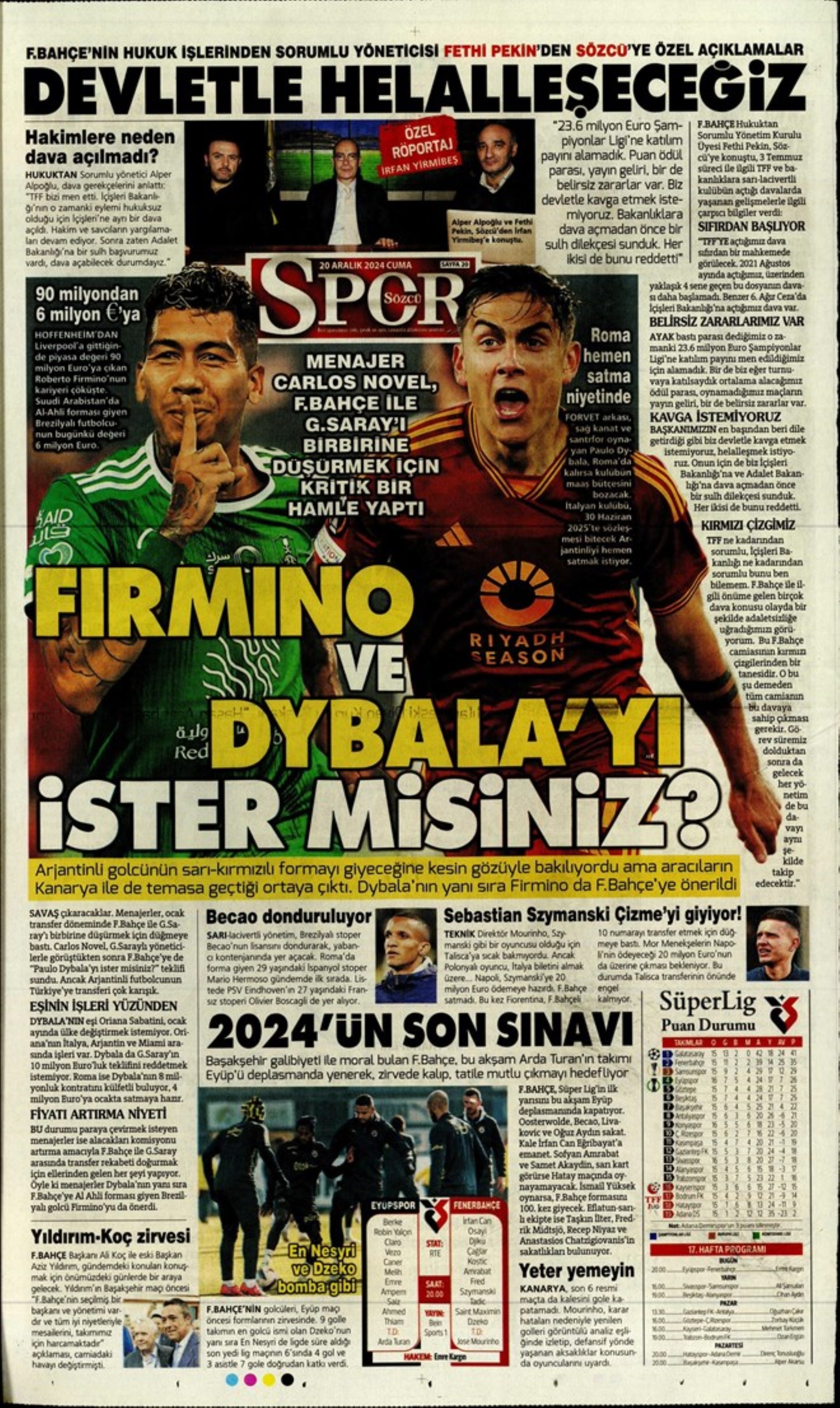 Talisca è fatta? Il Fenerbahçe vola in Arabia: crisi Dybala al Galatasaray: i titoli sportivi del 20 dicembre 2024